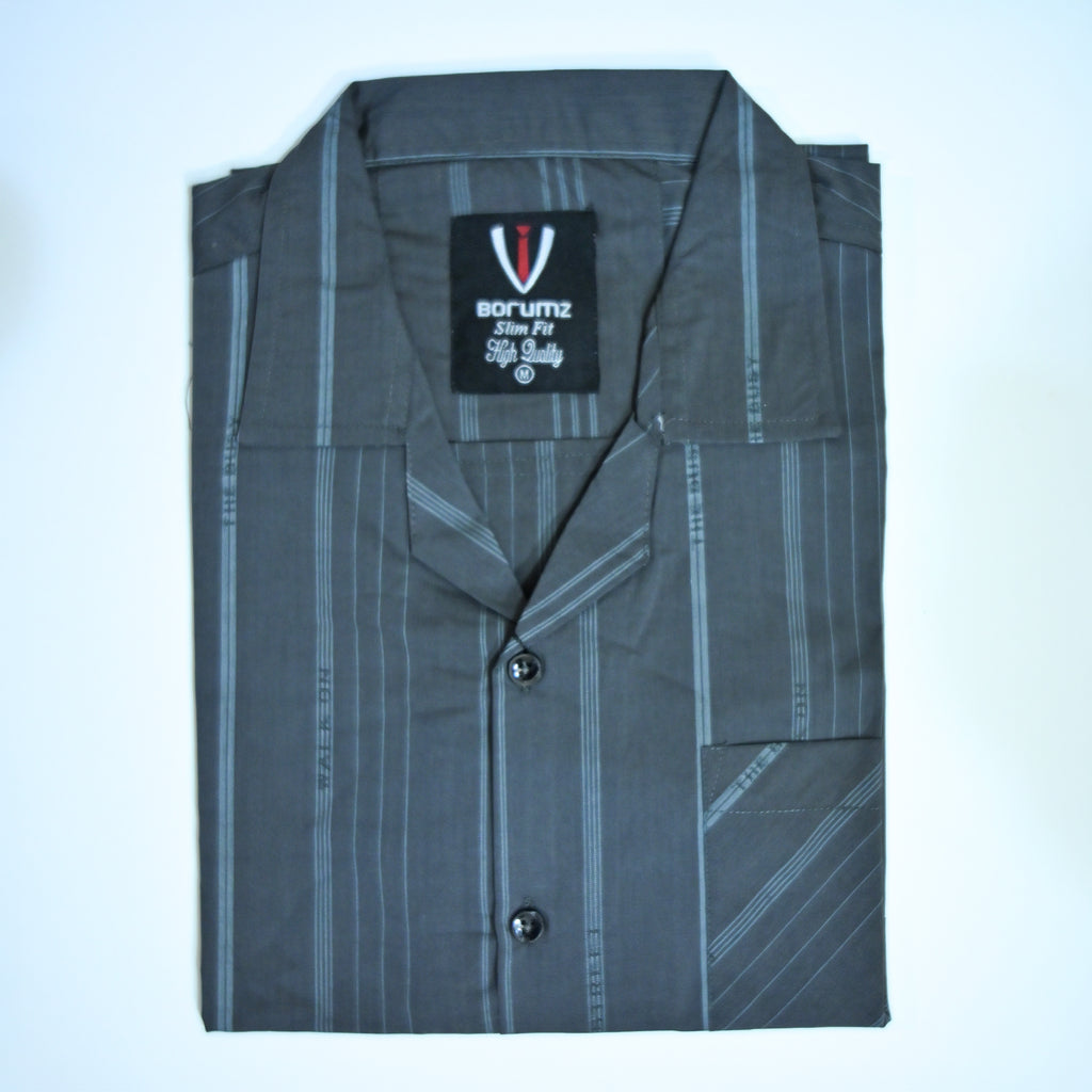 Charcoal Grey Striped Semi-Formal Shirt | Regular Fit | Unisex