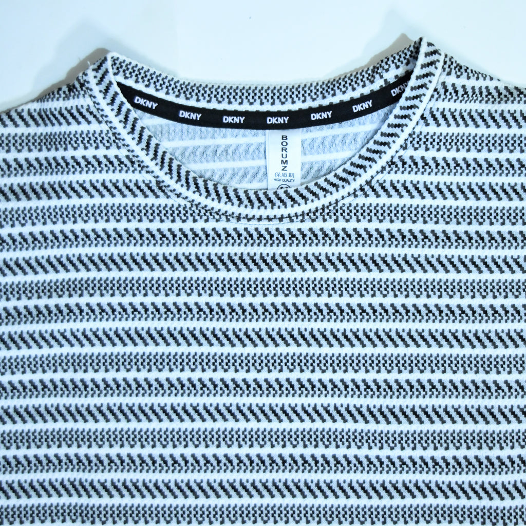 Grey & White Textured Stripe Drop Shoulder T-Shirt