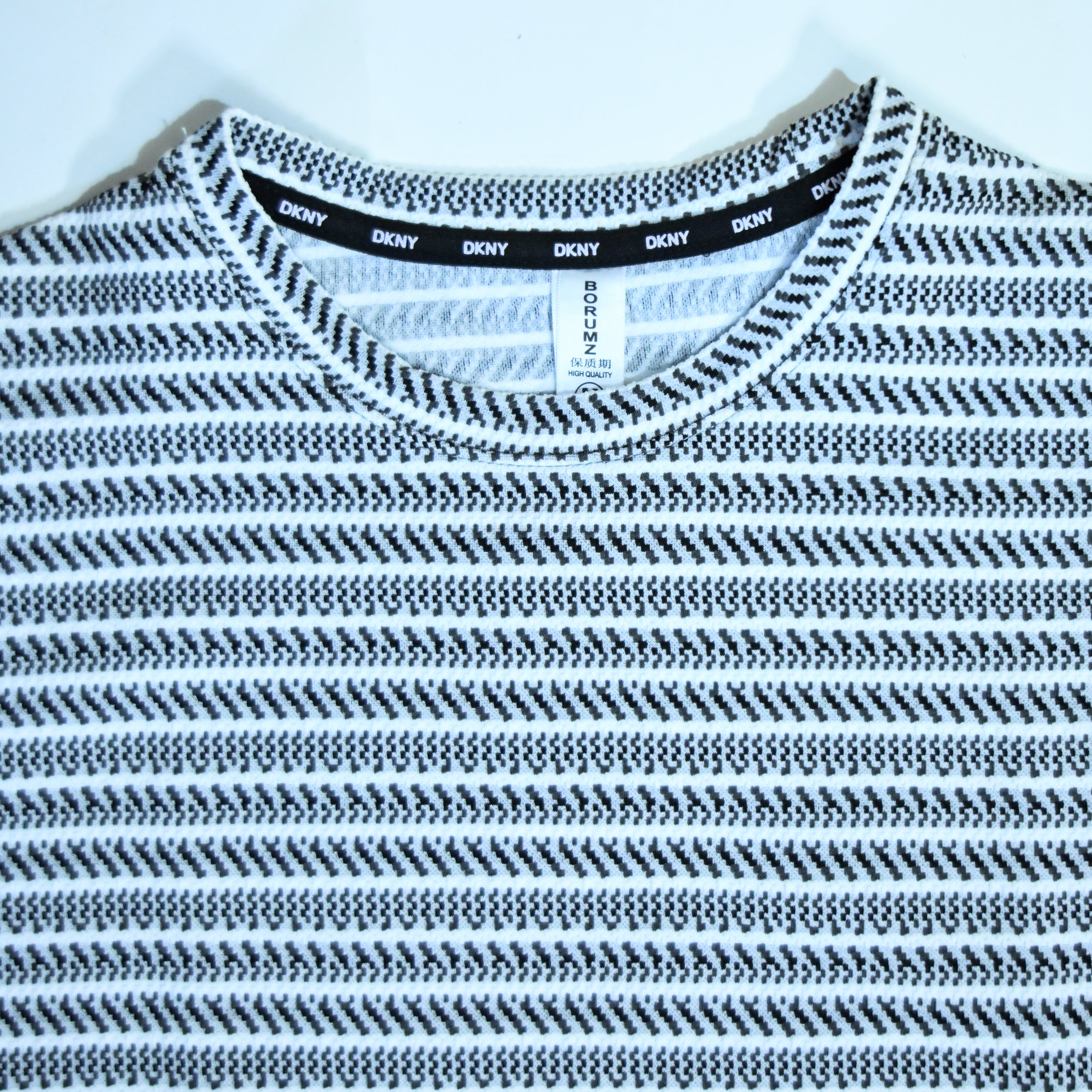 Grey & White Textured Stripe Drop Shoulder T-Shirt