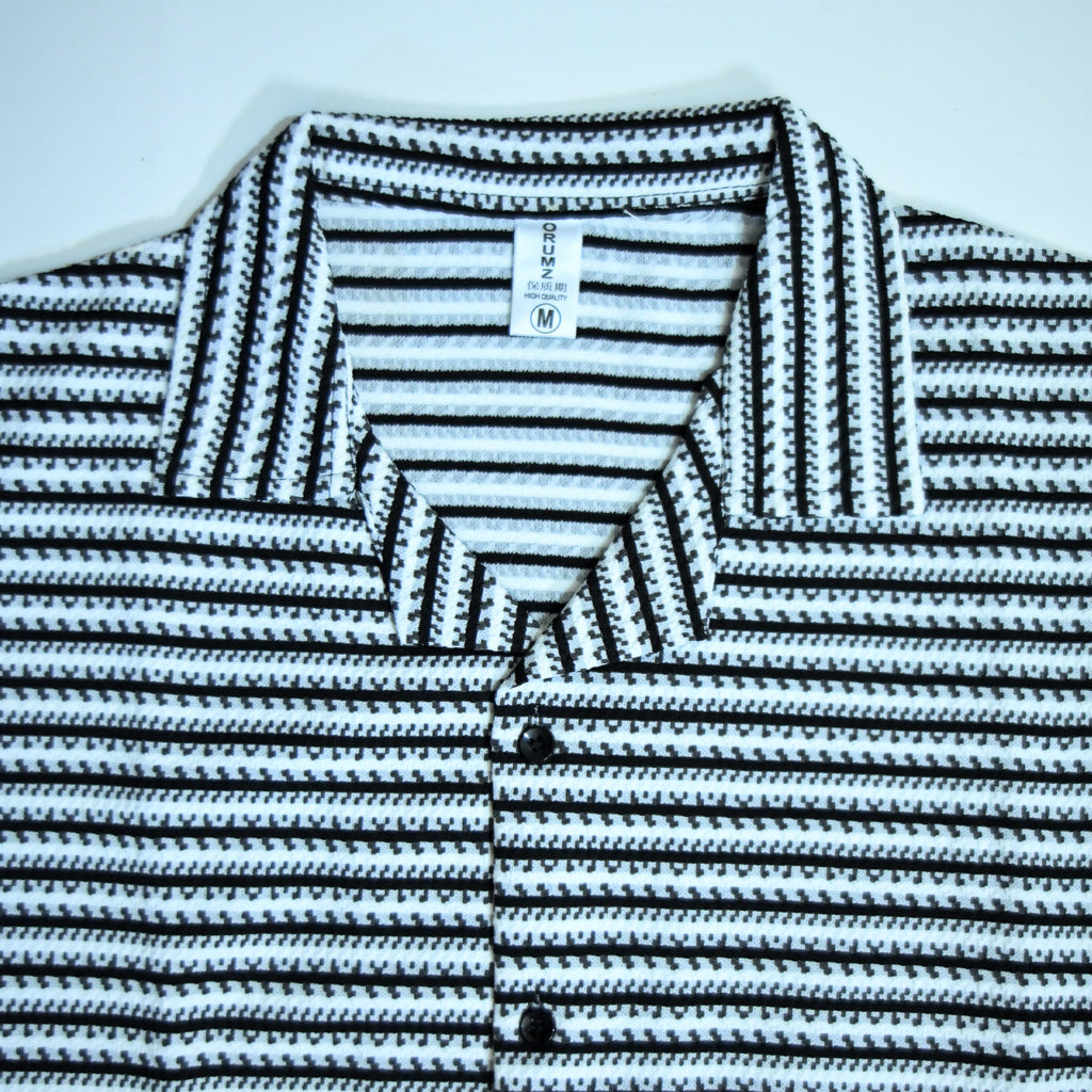 White & Black Geometric Textured Boxy Fit Shirt