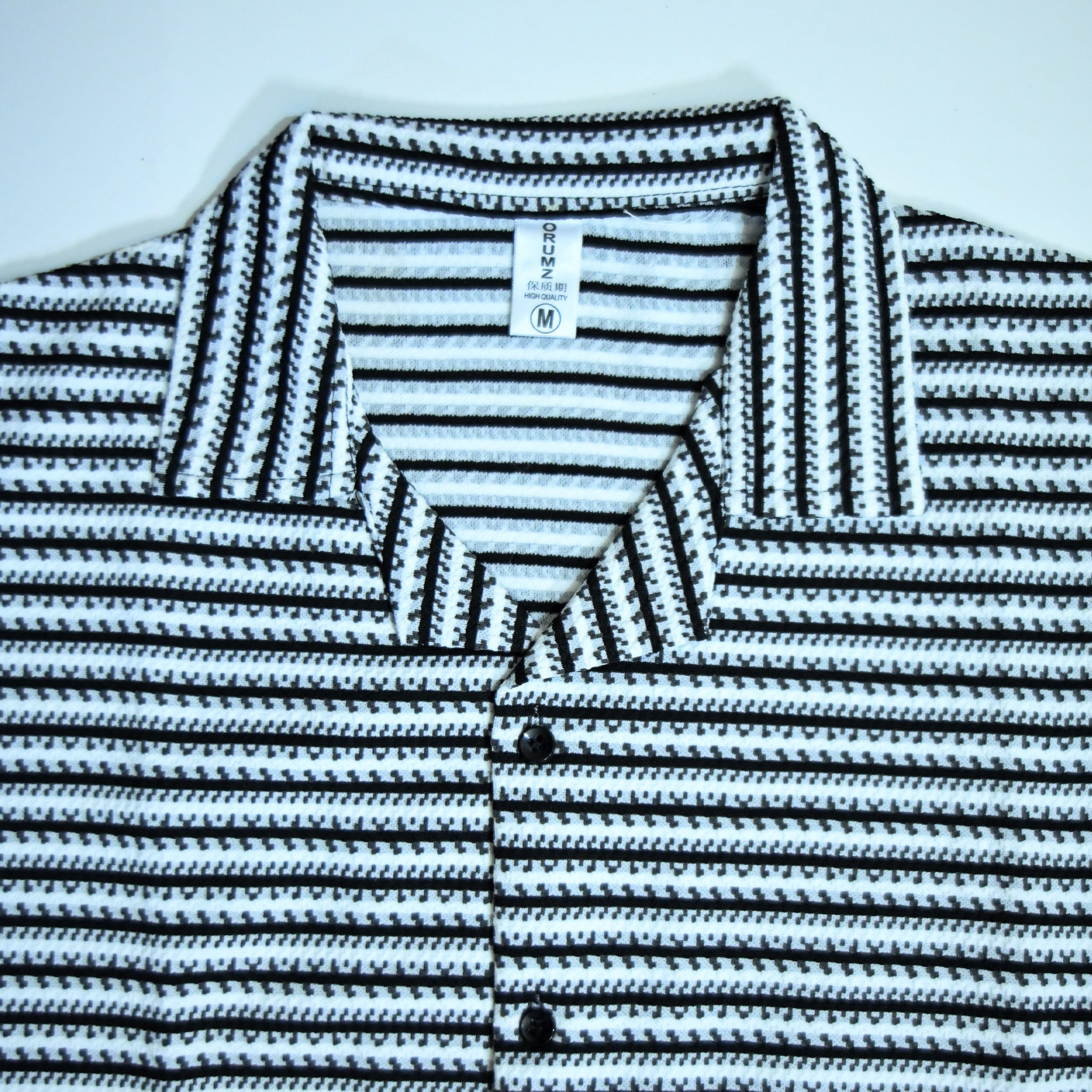 White & Black Geometric Textured Boxy Fit Shirt