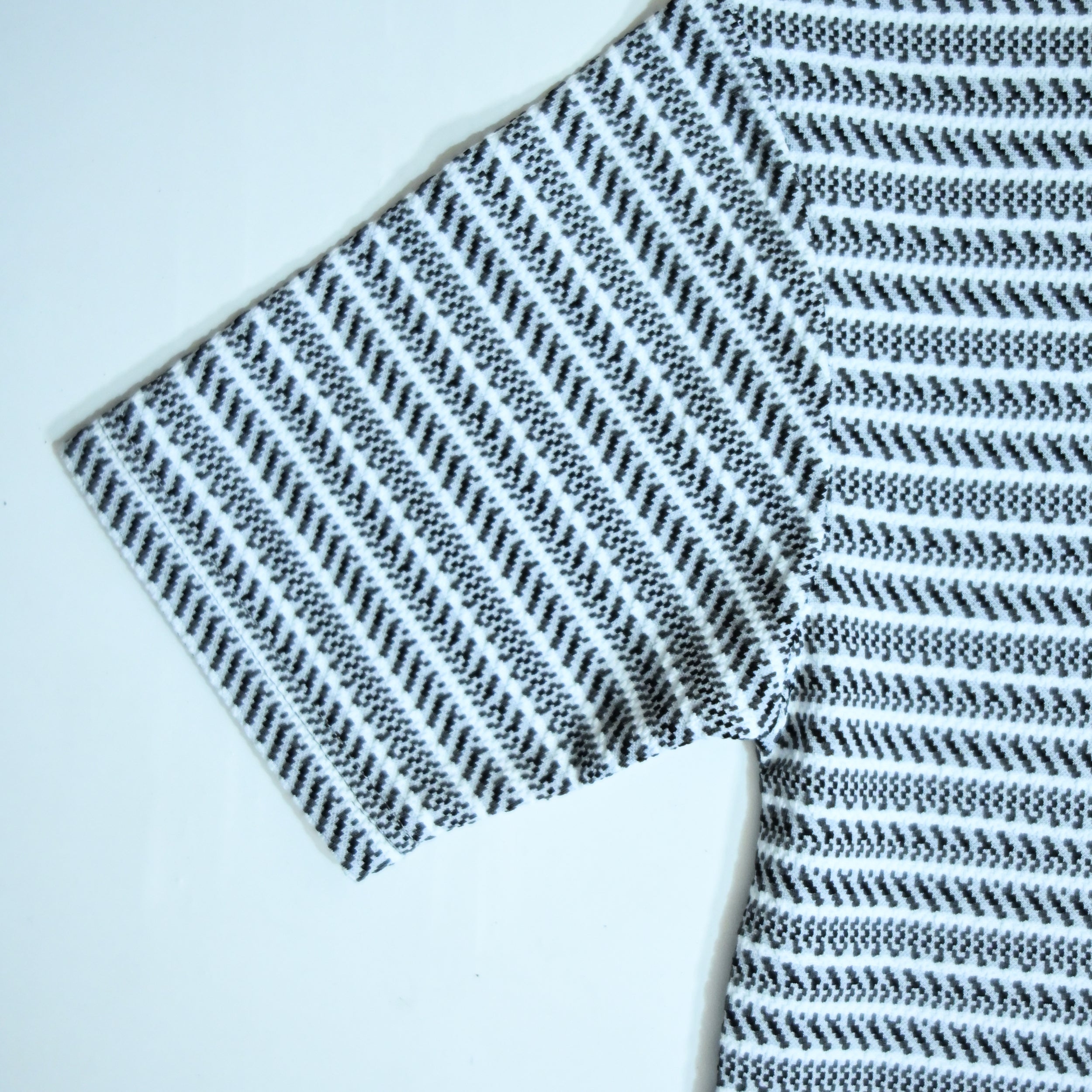 Grey & White Textured Stripe Drop Shoulder T-Shirt