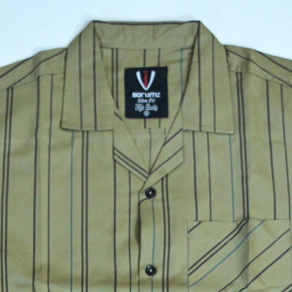 Khaki Striped Resort Collar Shirt