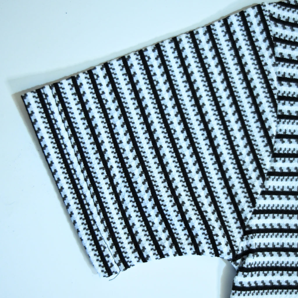 White & Black Geometric Textured Boxy Fit Shirt