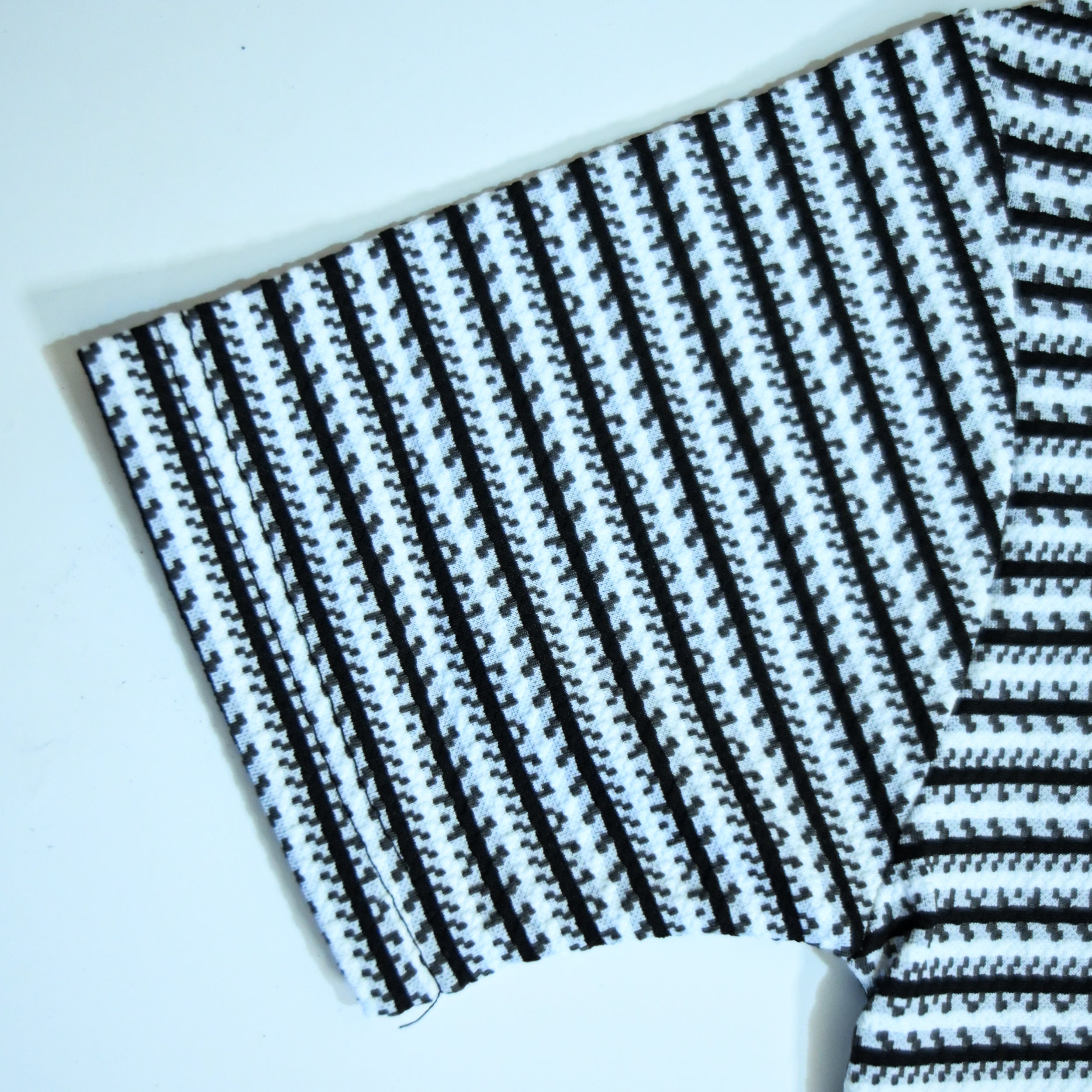 White & Black Geometric Textured Boxy Fit Shirt