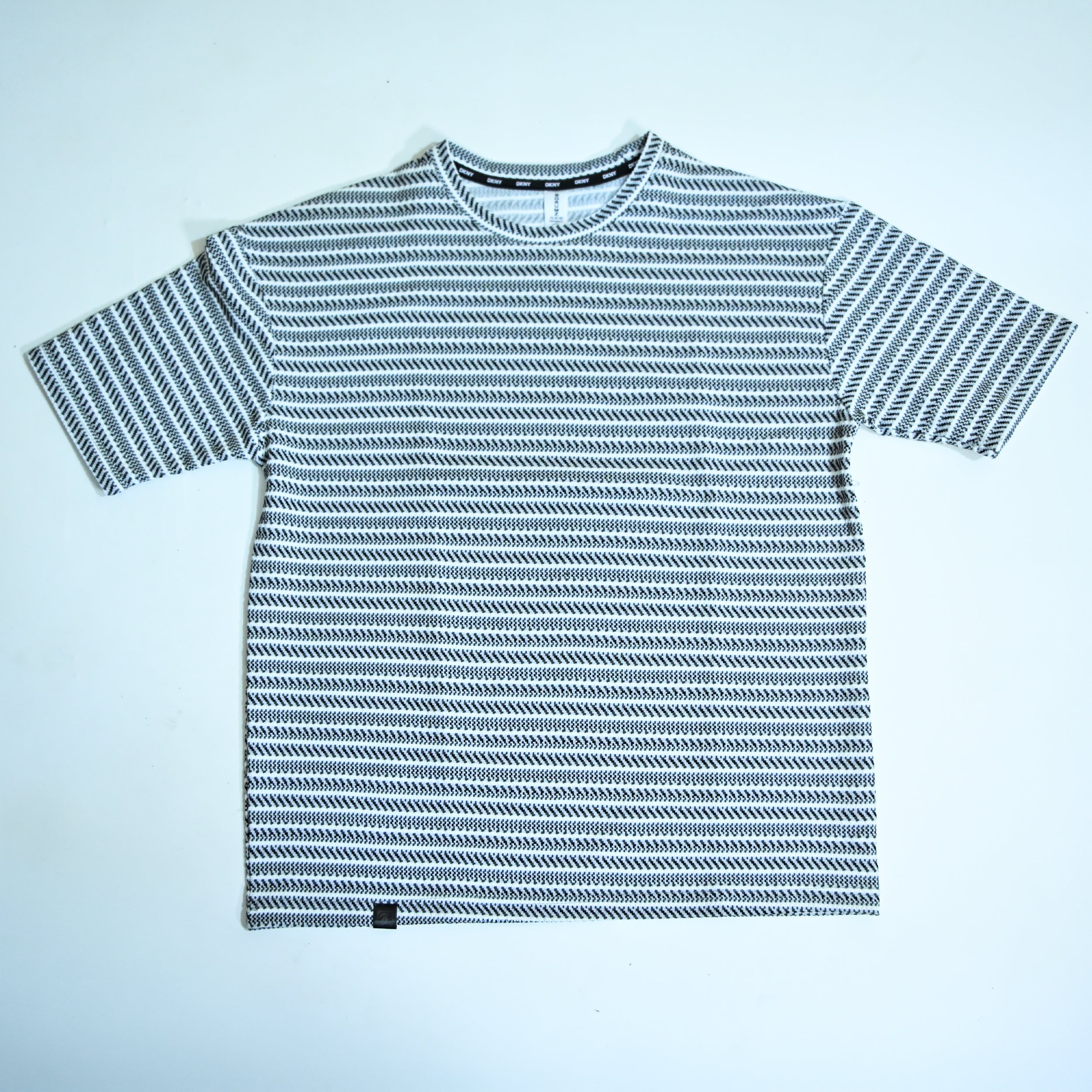 Grey & White Textured Stripe Drop Shoulder T-Shirt