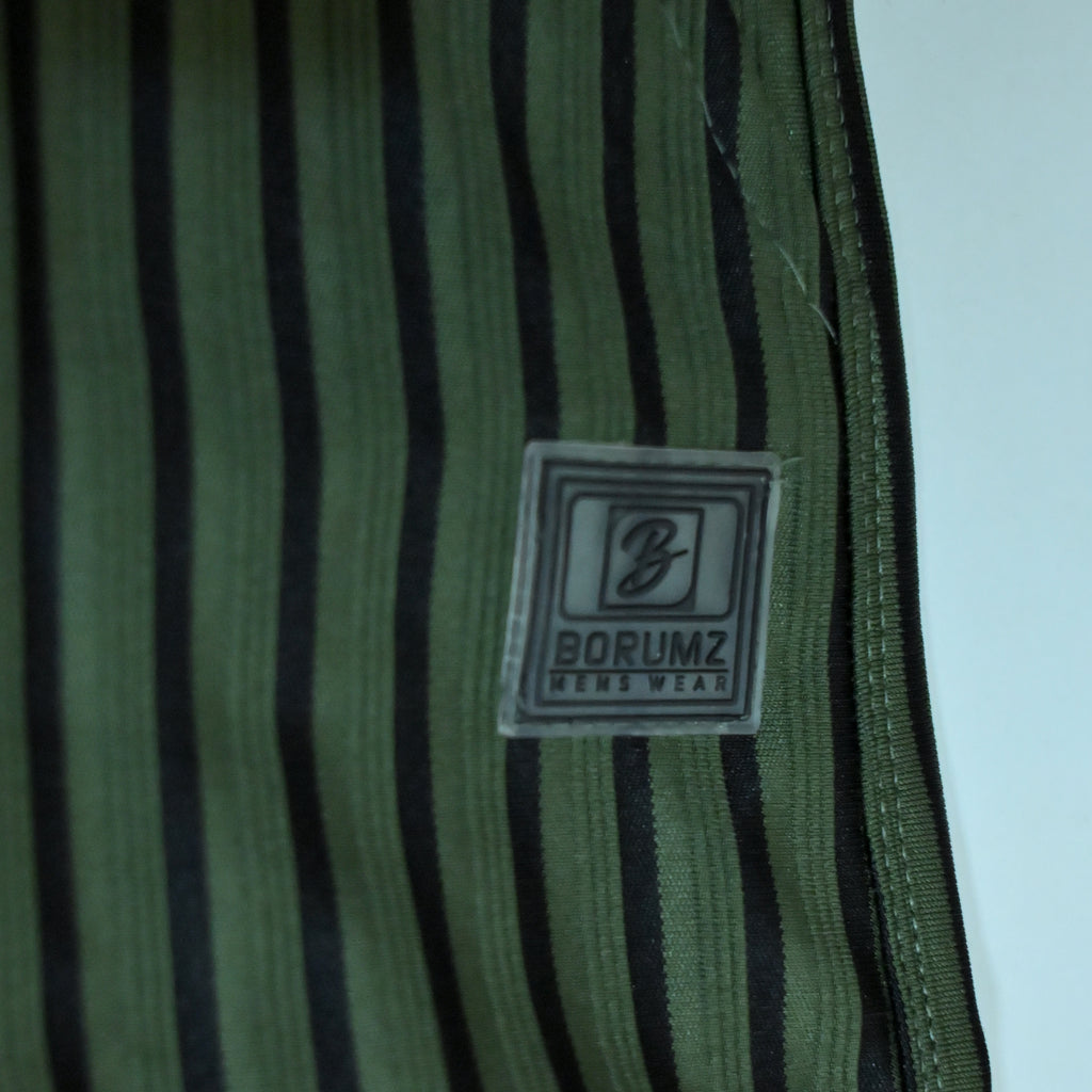Dark Olive & Black Striped Cargo Joggers | Relaxed Fit Cotton Trousers