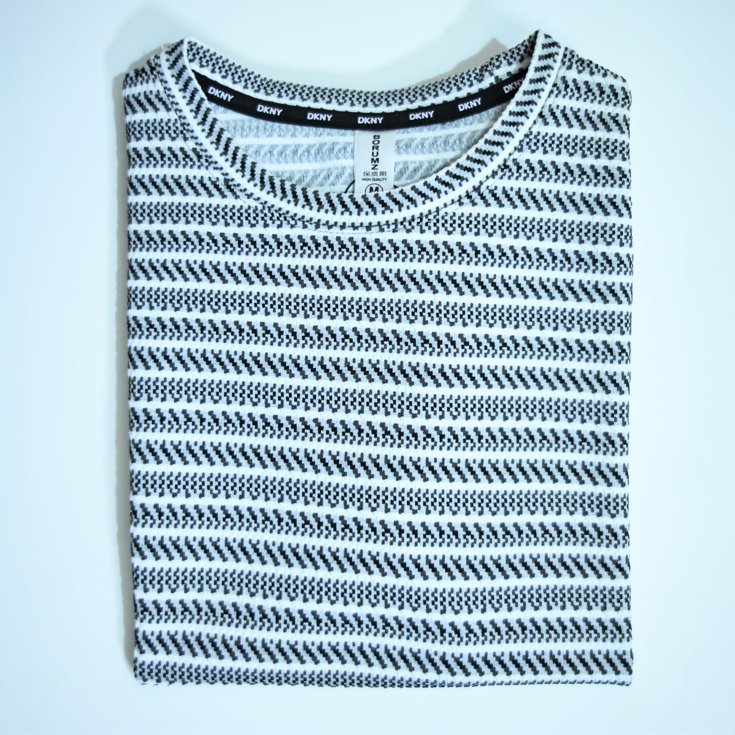 Grey & White Textured Stripe Drop Shoulder T-Shirt