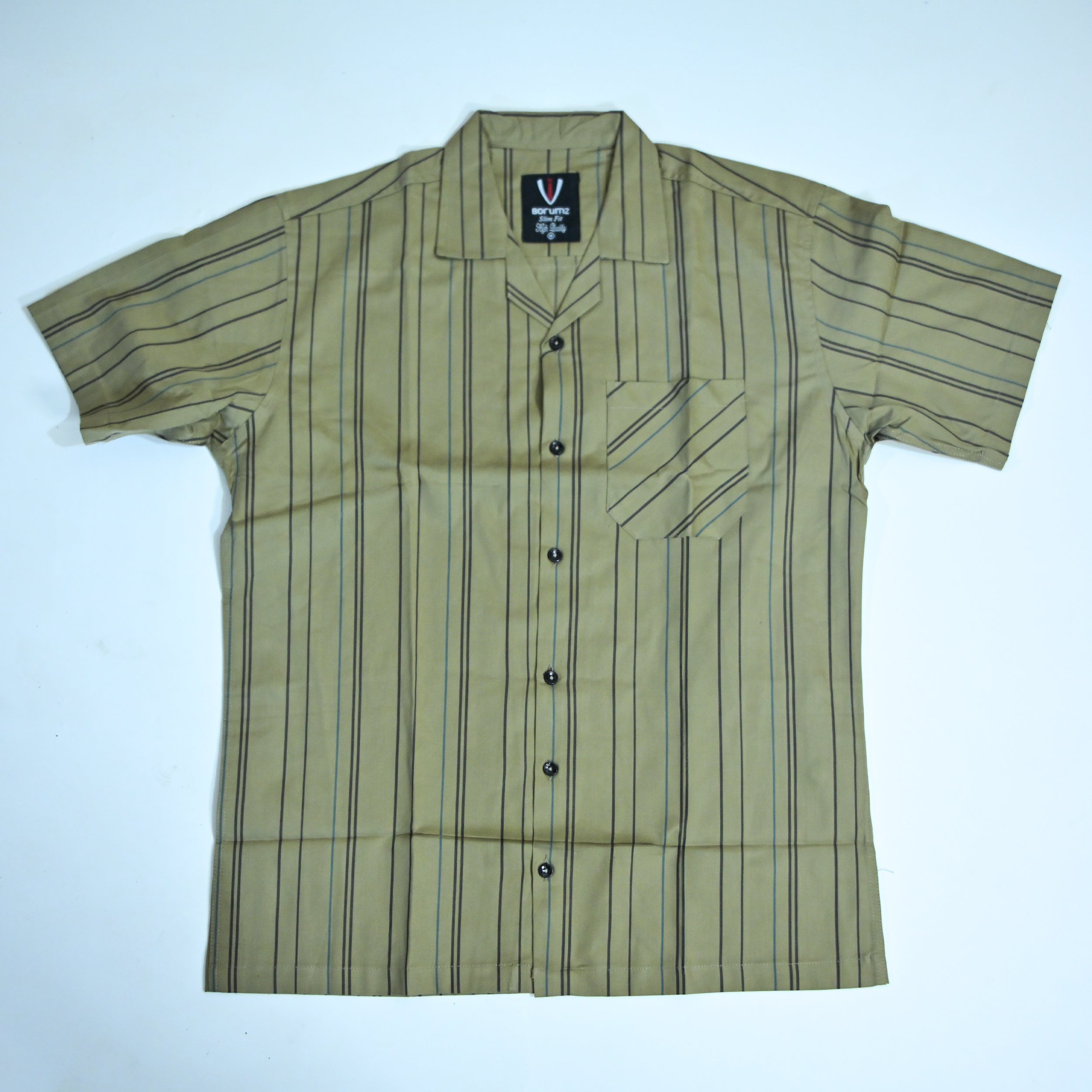 Khaki Striped Resort Collar Shirt