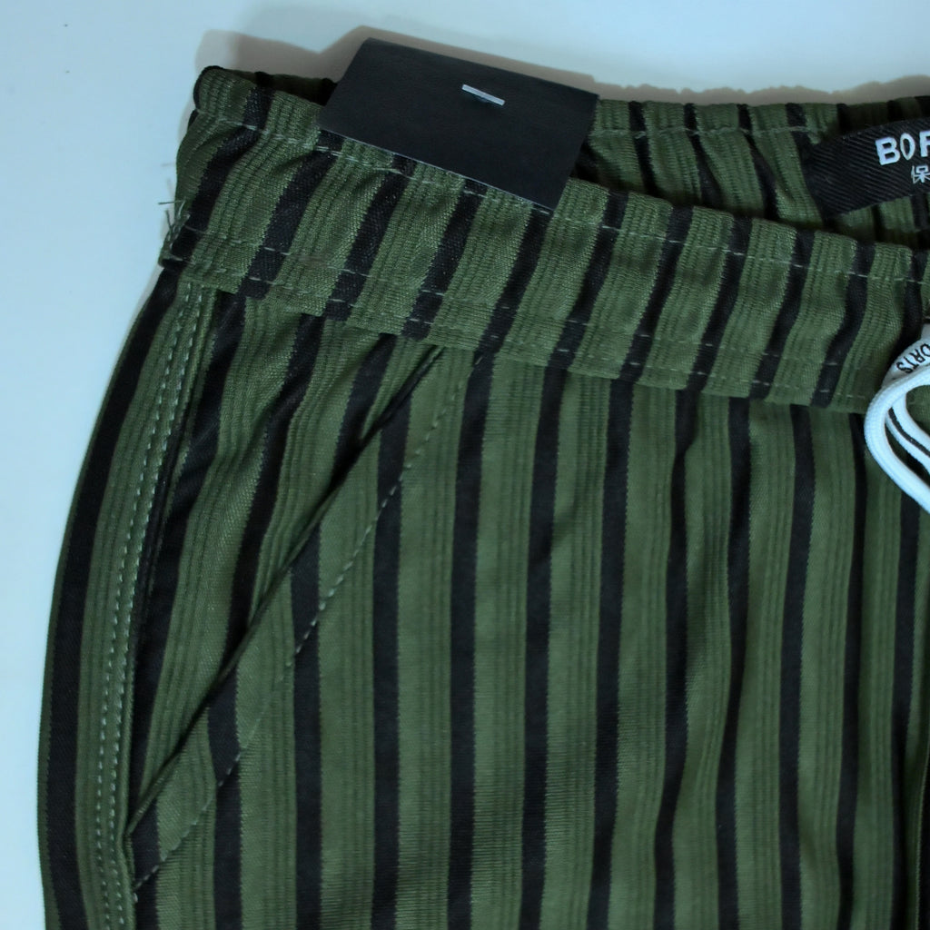Dark Olive & Black Striped Cargo Joggers | Relaxed Fit Cotton Trousers