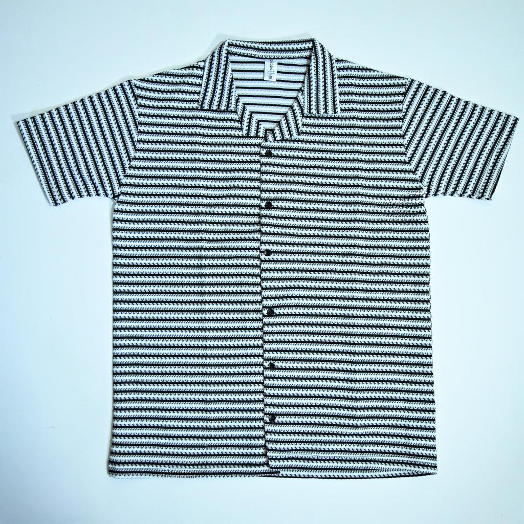 White & Black Geometric Textured Boxy Fit Shirt