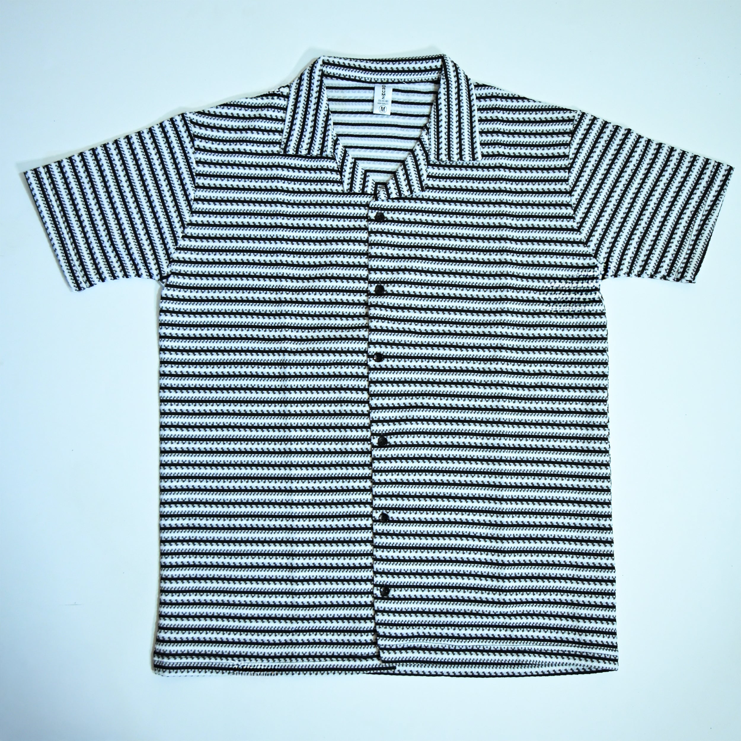White & Black Geometric Textured Boxy Fit Shirt