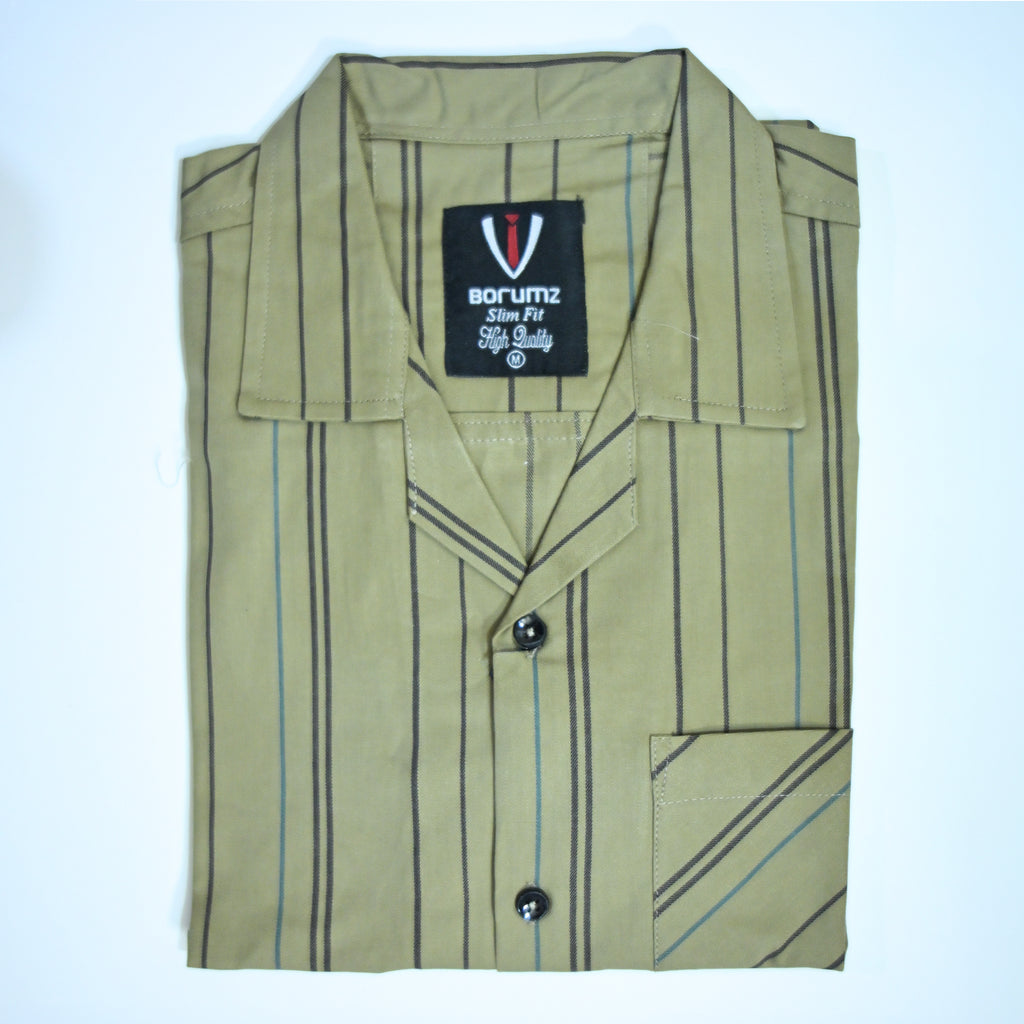 Khaki Striped Resort Collar Shirt