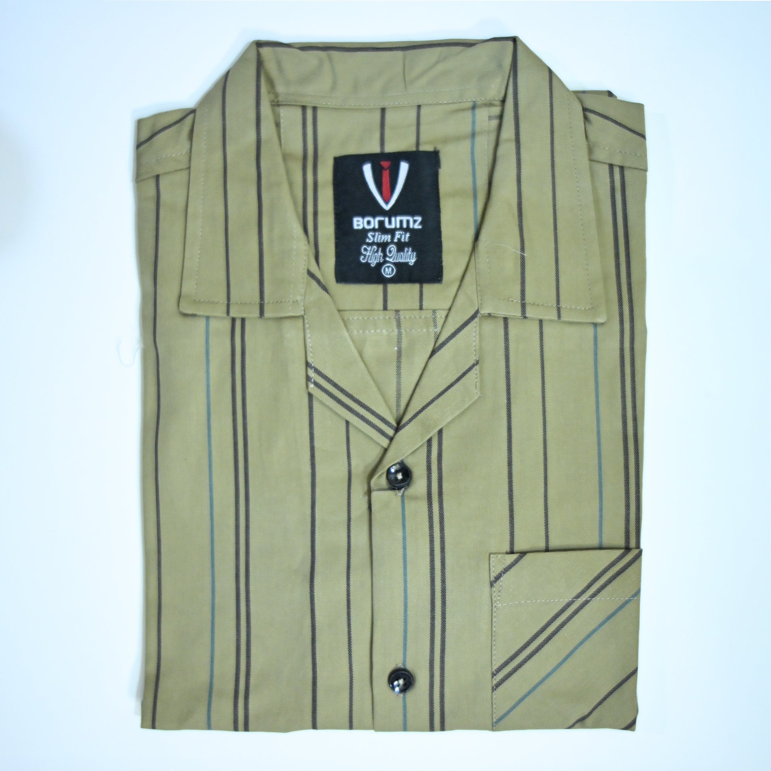 Khaki Striped Resort Collar Shirt