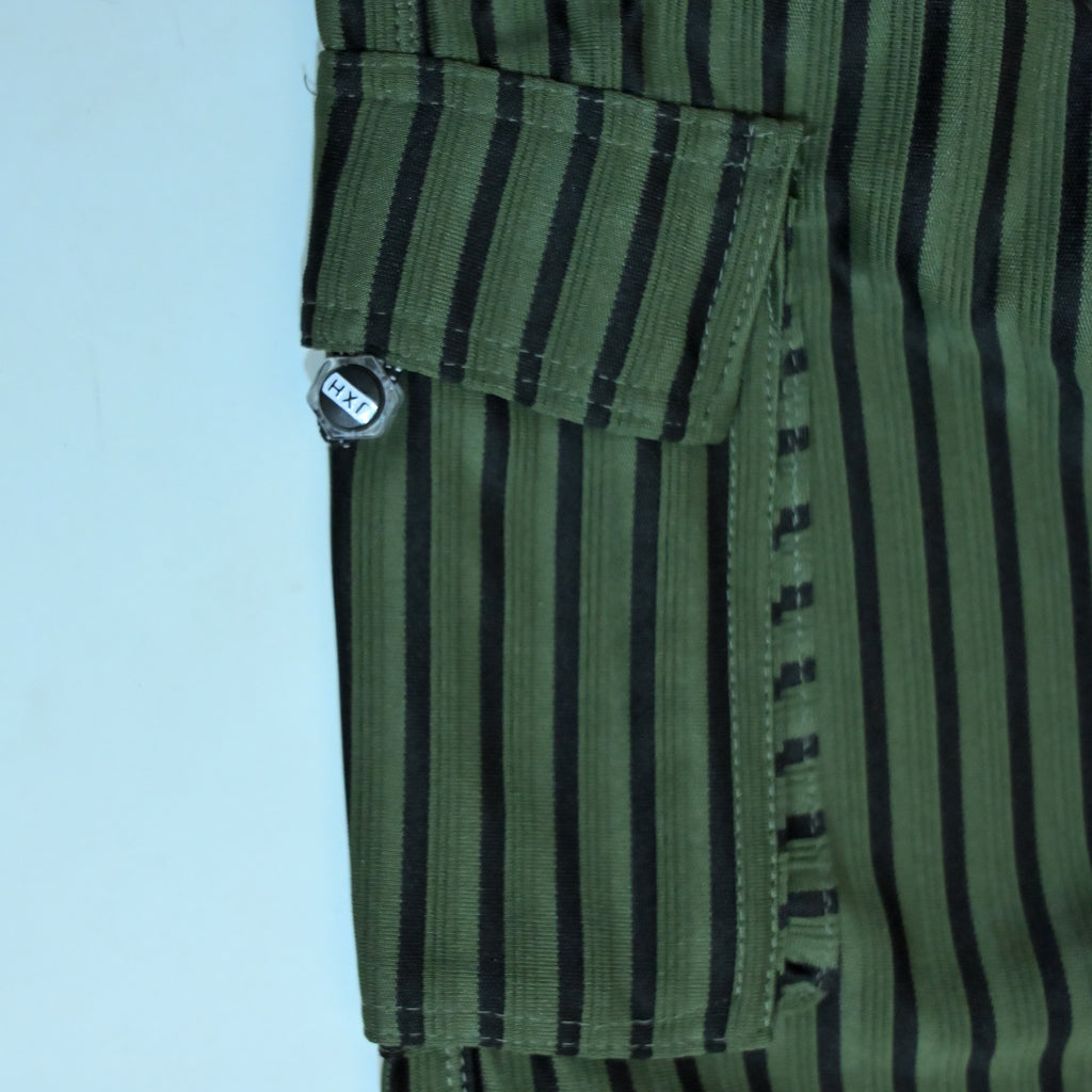 Dark Olive & Black Striped Cargo Joggers | Relaxed Fit Cotton Trousers