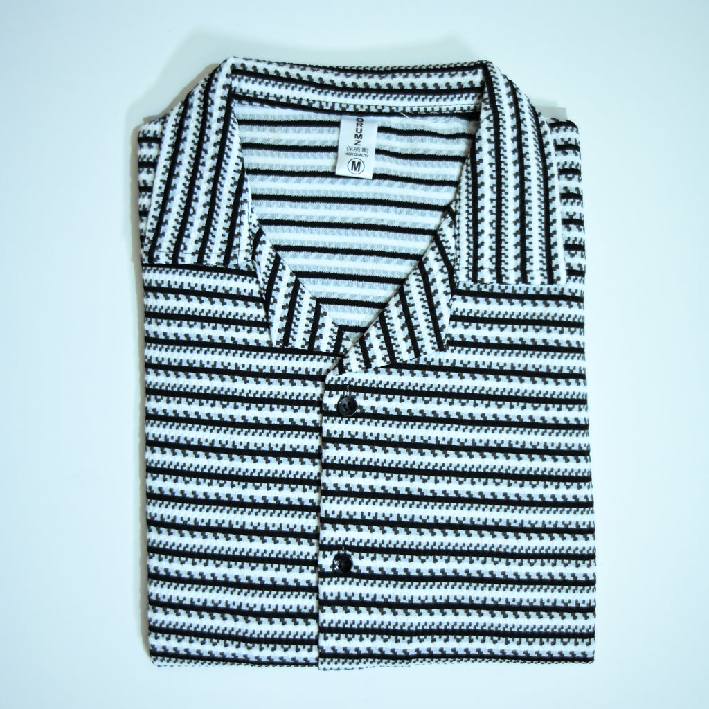 White & Black Geometric Textured Boxy Fit Shirt
