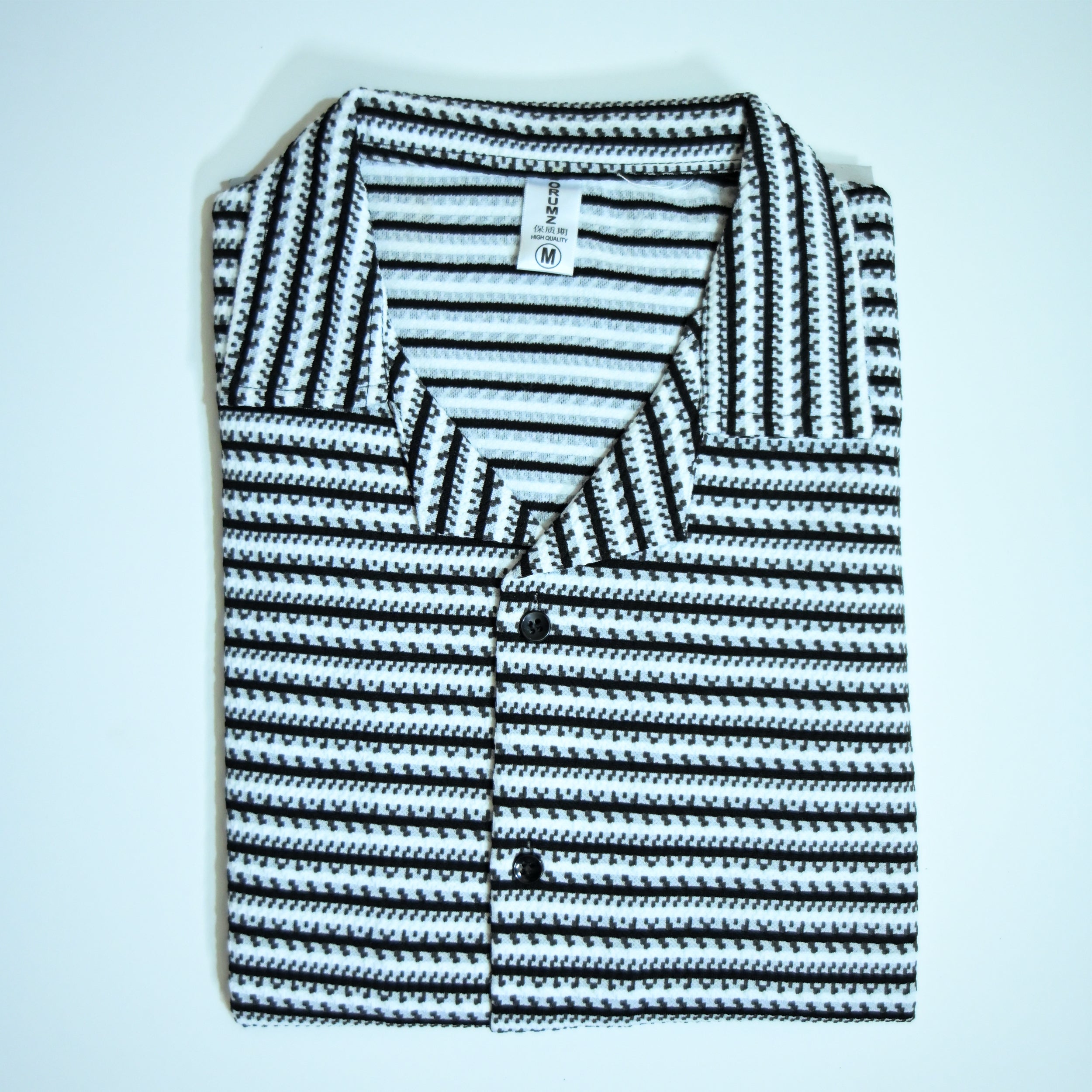 White & Black Geometric Textured Boxy Fit Shirt