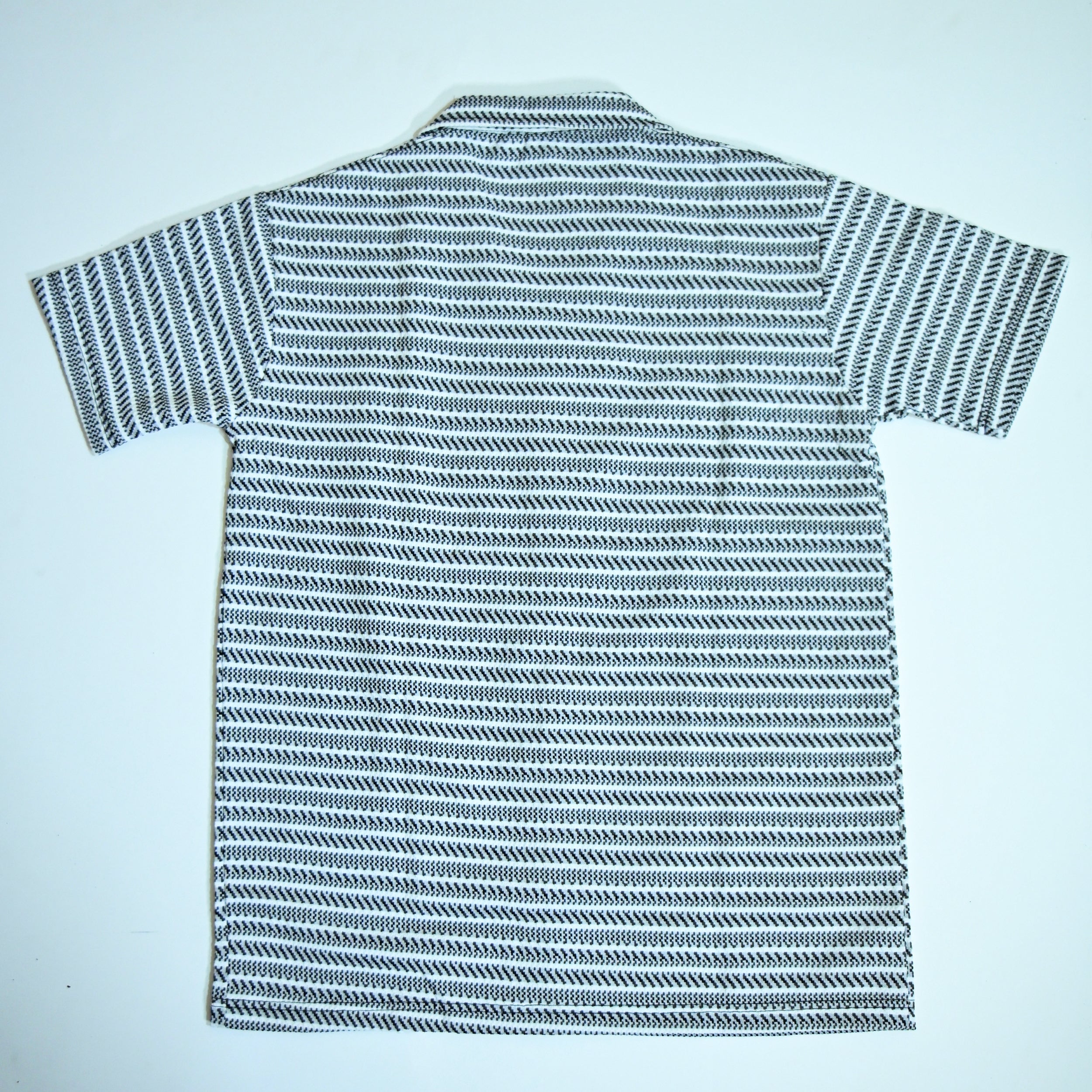 White & Grey Geometric Textured Boxy Fit Shirt