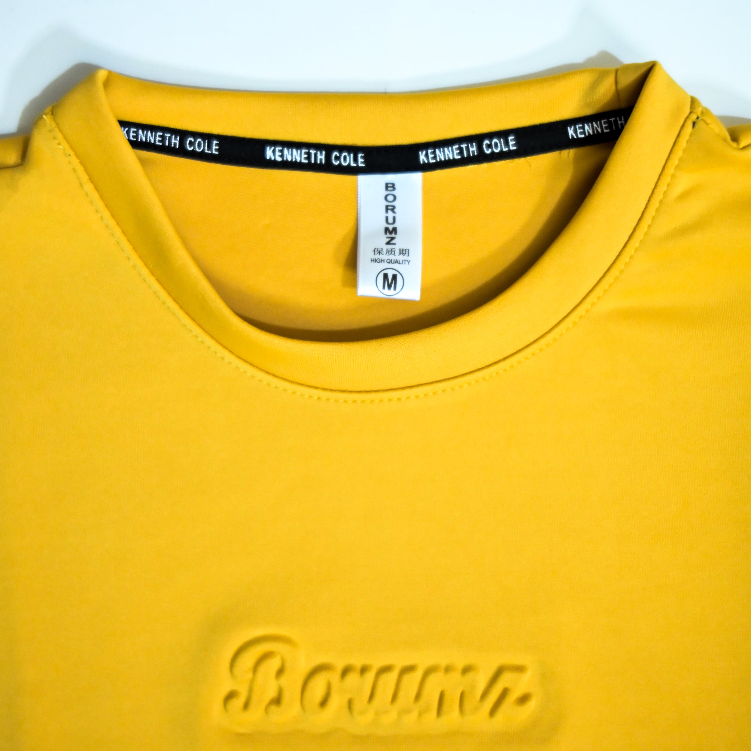 Unisex Embossed Logo Crew Neck T-Shirt - Mustard Yellow
