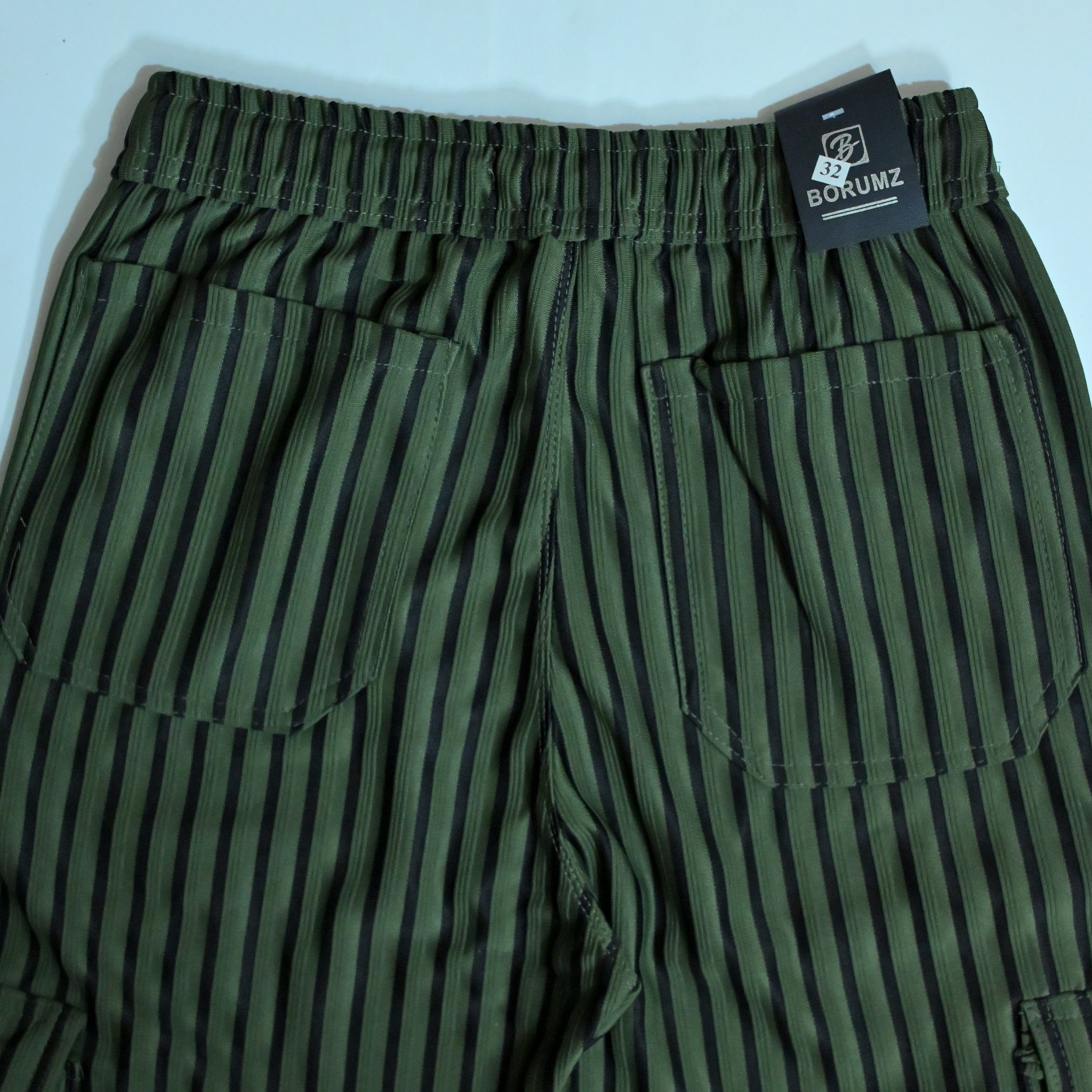 Dark Olive & Black Striped Cargo Joggers | Relaxed Fit Cotton Trousers