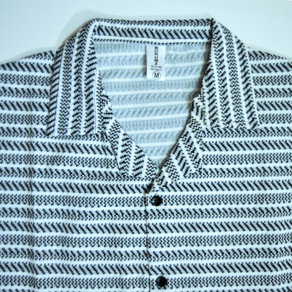 White & Grey Geometric Textured Boxy Fit Shirt