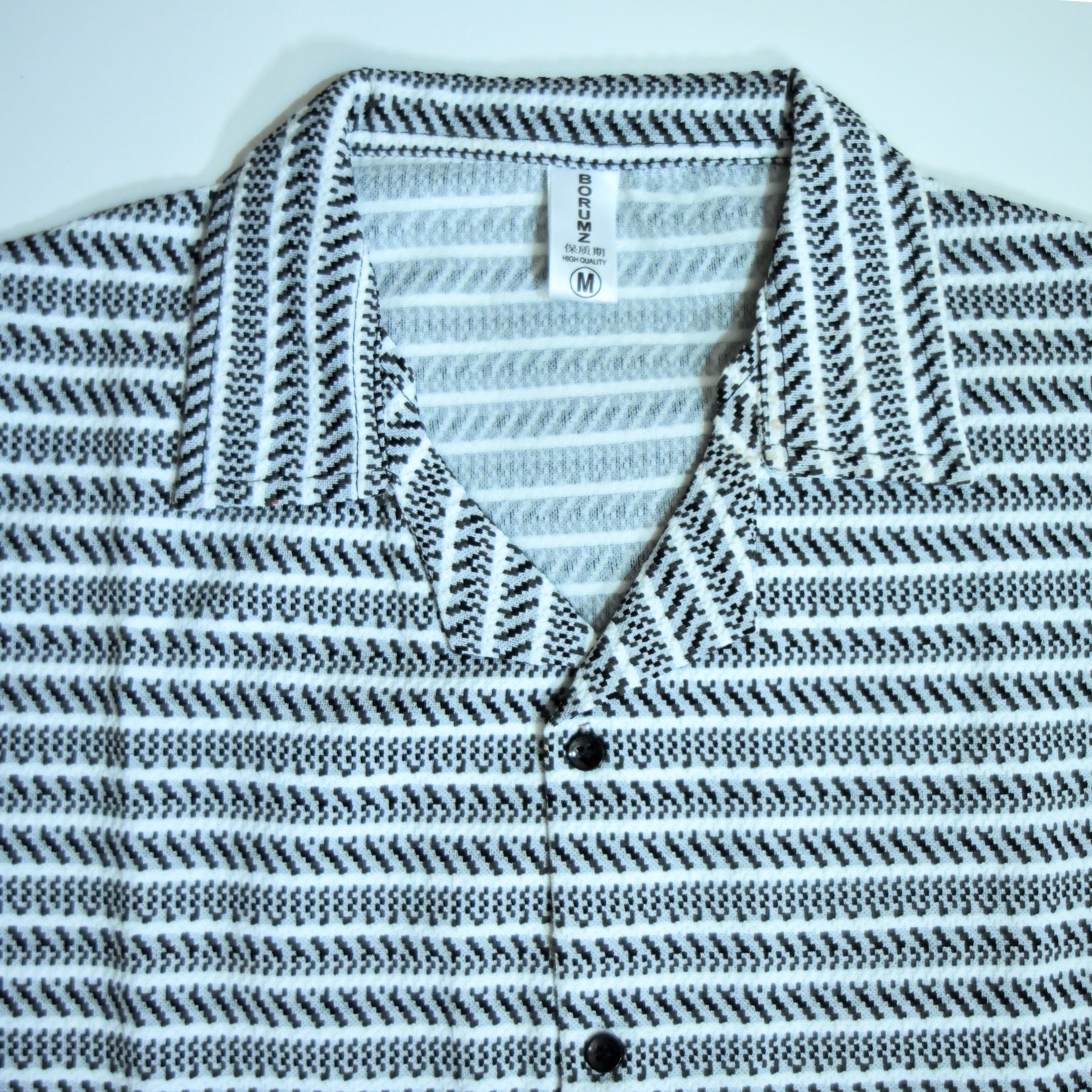 White & Grey Geometric Textured Boxy Fit Shirt