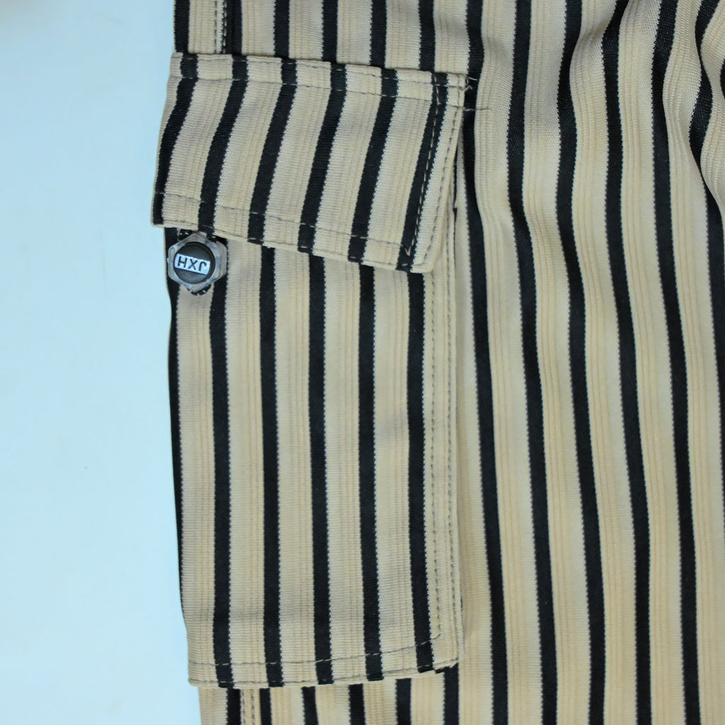 Beige & Black Striped Cargo Joggers | Relaxed Fit Cotton Trousers