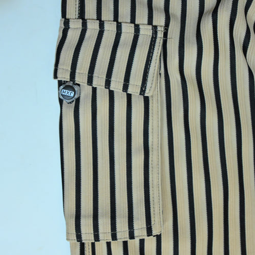 Beige & Black Striped Cargo Joggers | Relaxed Fit Cotton Trousers