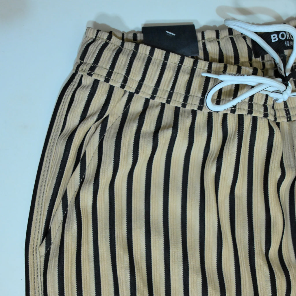 Beige & Black Striped Cargo Joggers | Relaxed Fit Cotton Trousers
