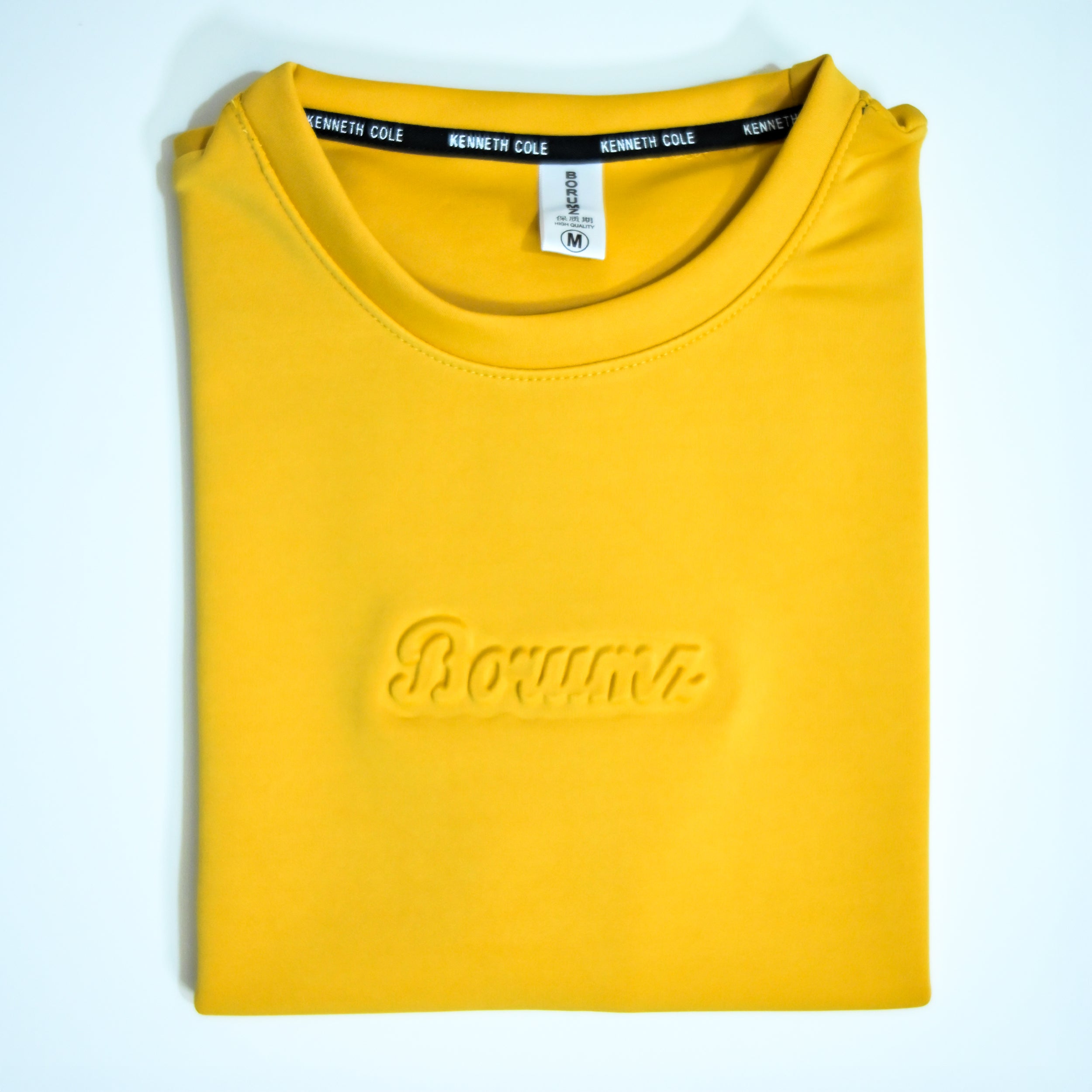 Unisex Embossed Logo Crew Neck T-Shirt - Mustard Yellow