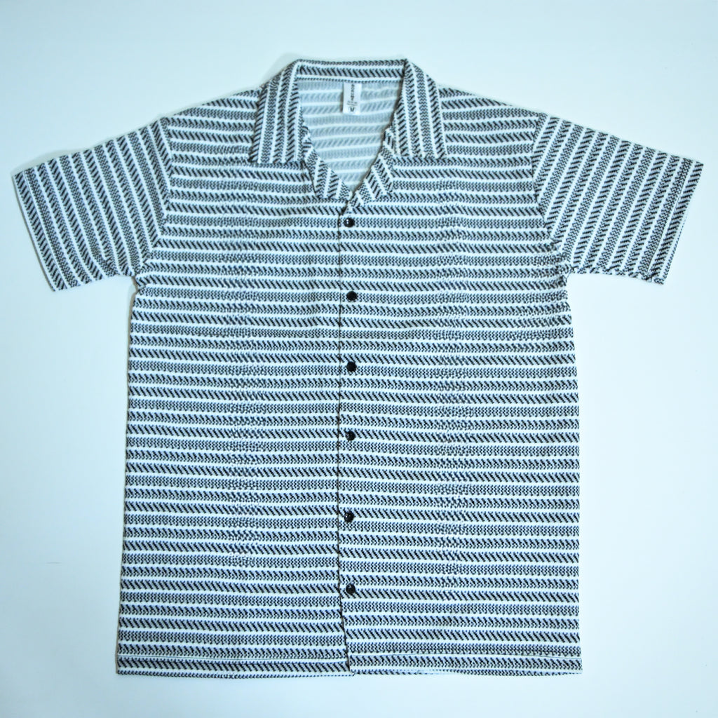 White & Grey Geometric Textured Boxy Fit Shirt