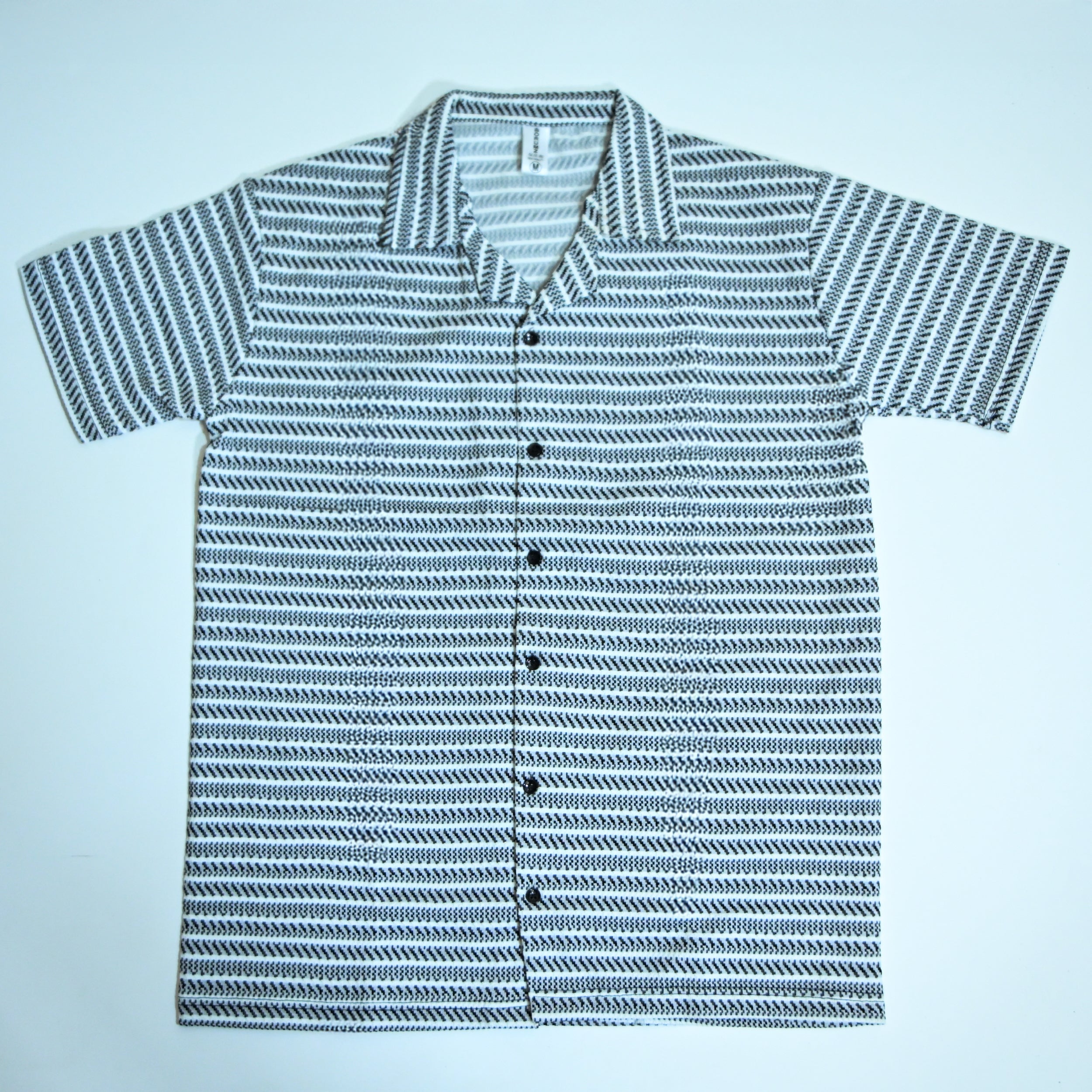 White & Grey Geometric Textured Boxy Fit Shirt