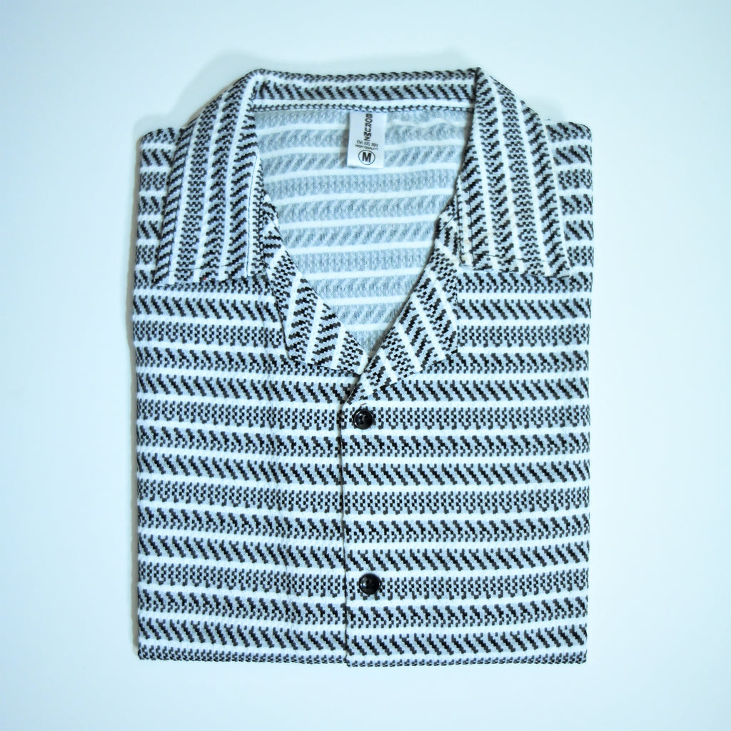 White & Grey Geometric Textured Boxy Fit Shirt