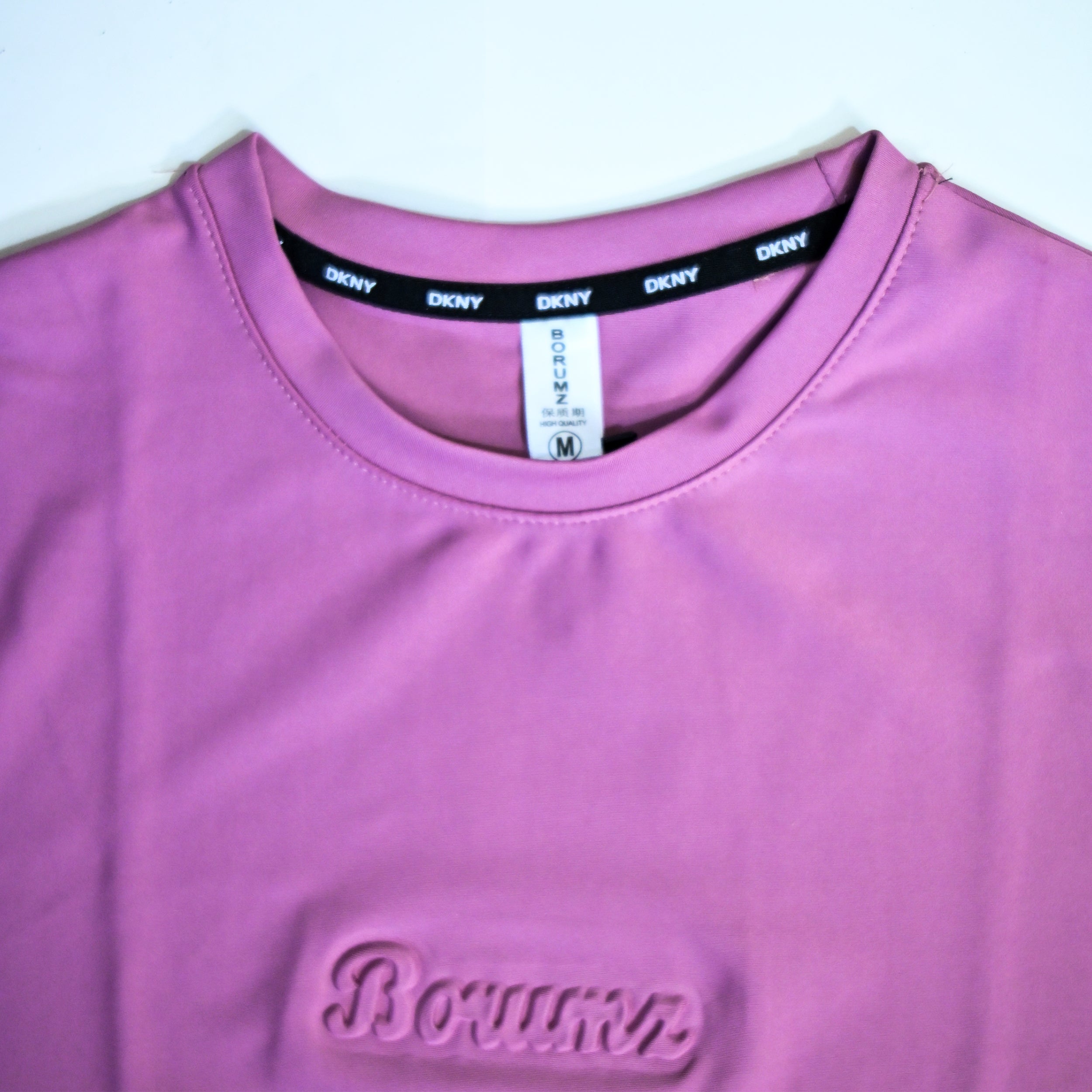 Unisex Embossed Logo Crew Neck T-Shirt - Muted Pink
