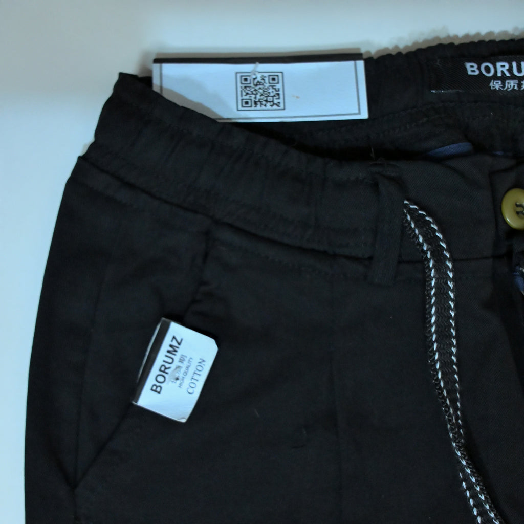 Black Drawstring Cotton Trousers | Relaxed Fit Casual Pants | Semi-Baggy