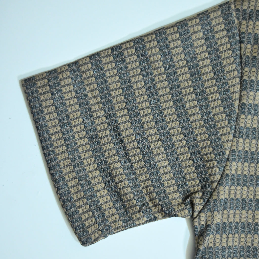 Brown & Grey Textured Knit Camp Collar Shirt | Boxy fit