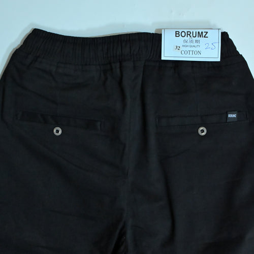 Black Drawstring Cotton Trousers | Relaxed Fit Casual Pants | Semi-Baggy