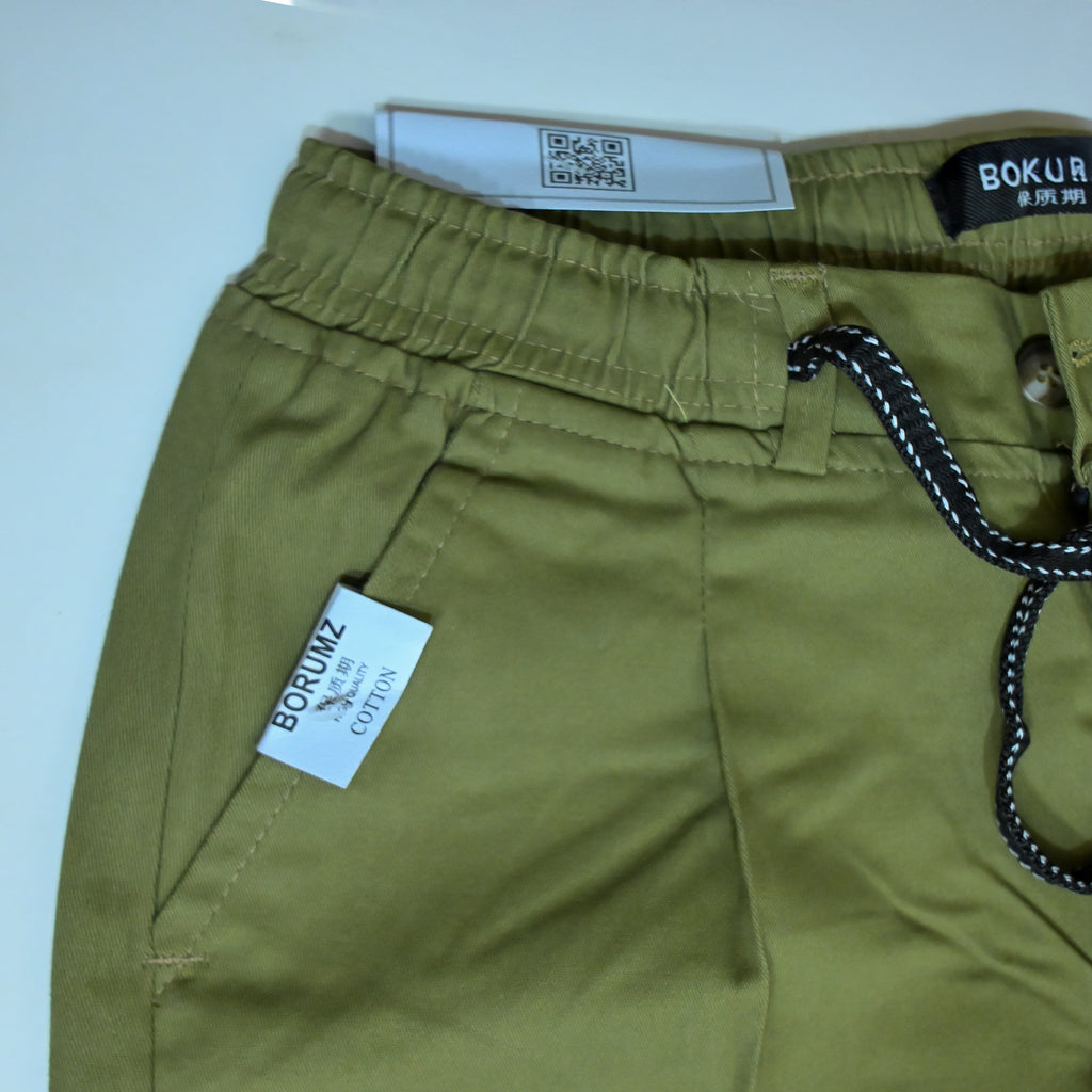 Olive Green Drawstring Cotton Trousers | Relaxed Fit Casual Pants | Semi-Baggy