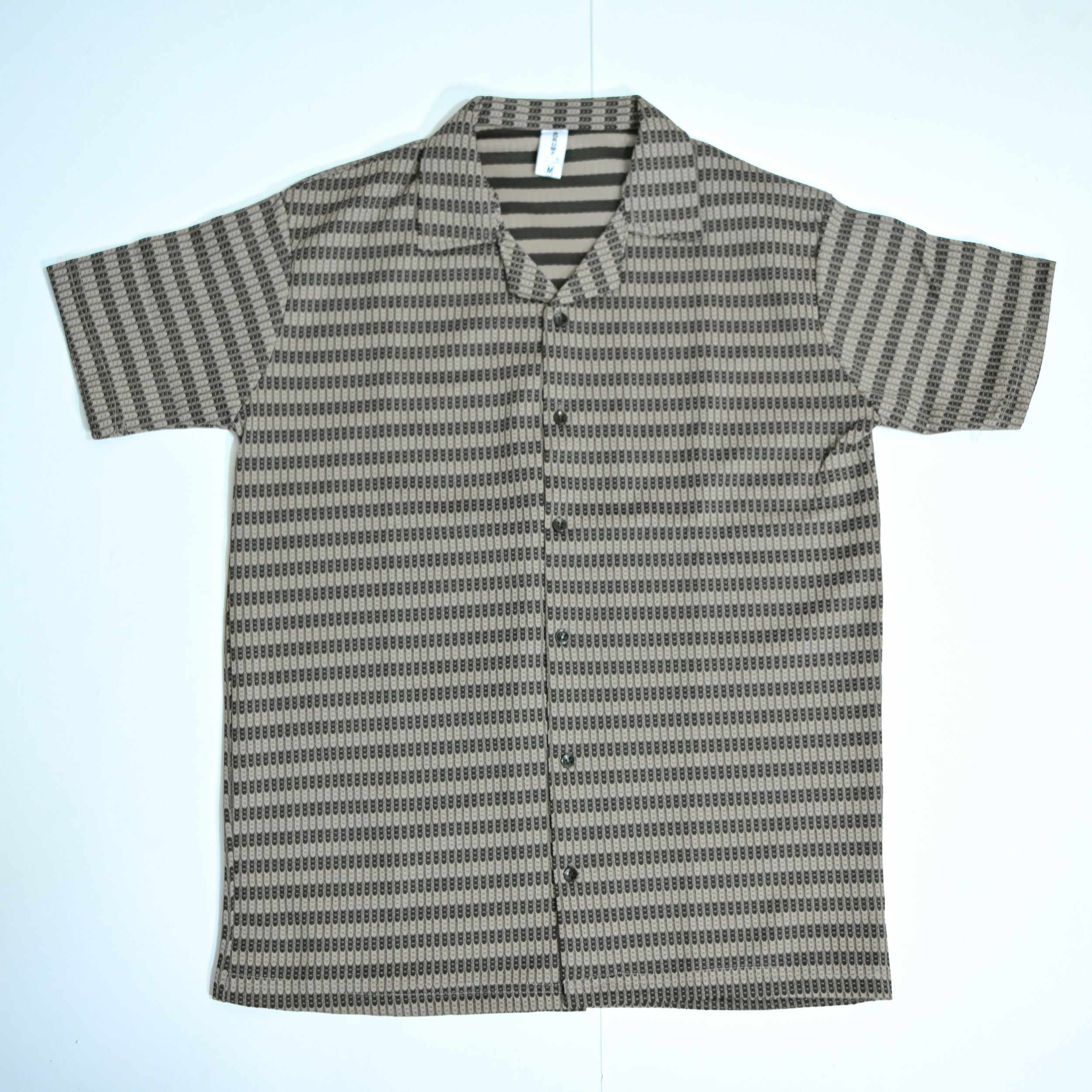Brown & Grey Textured Knit Camp Collar Shirt | Boxy fit