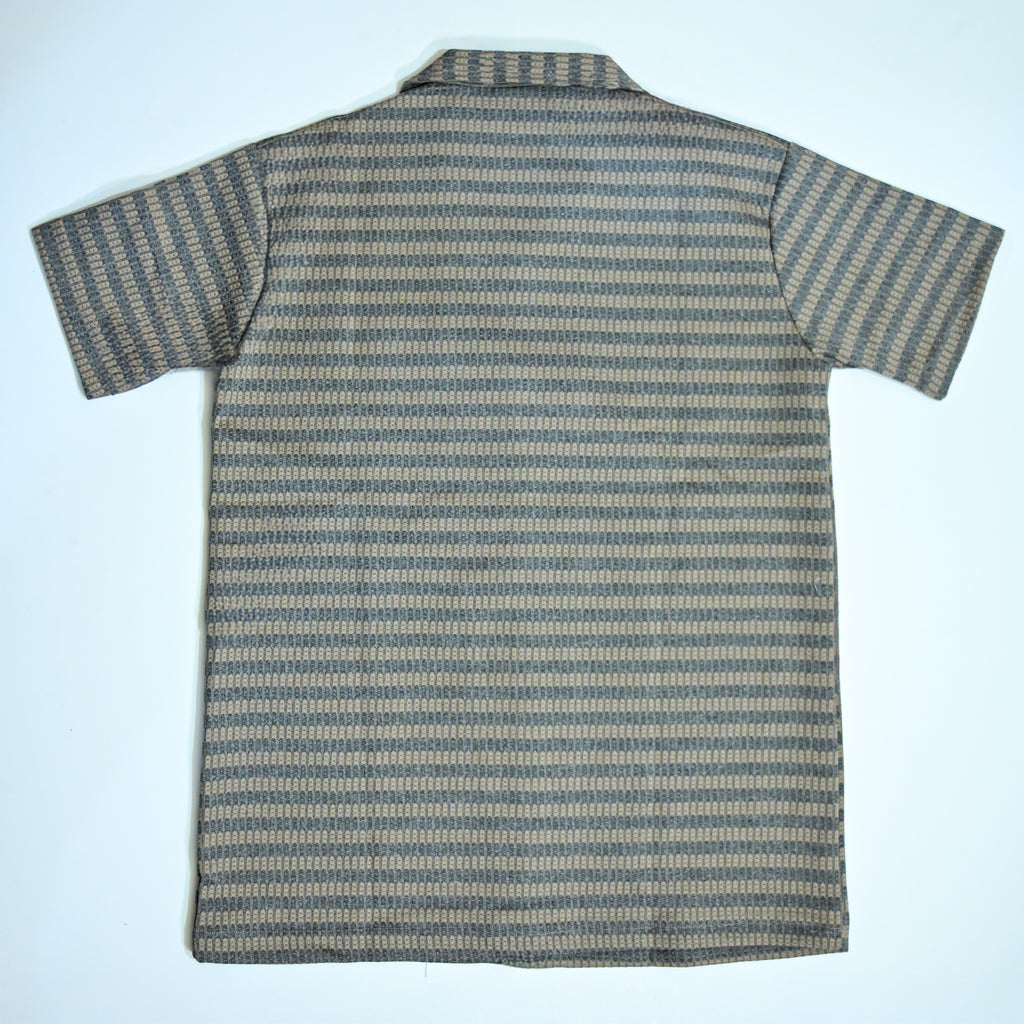 Brown & Grey Textured Knit Camp Collar Shirt | Boxy fit