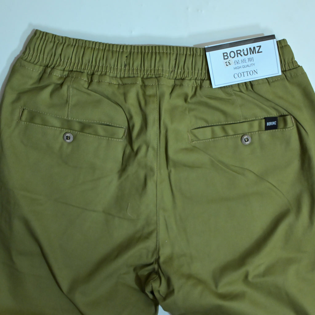 Olive Green Drawstring Cotton Trousers | Relaxed Fit Casual Pants | Semi-Baggy