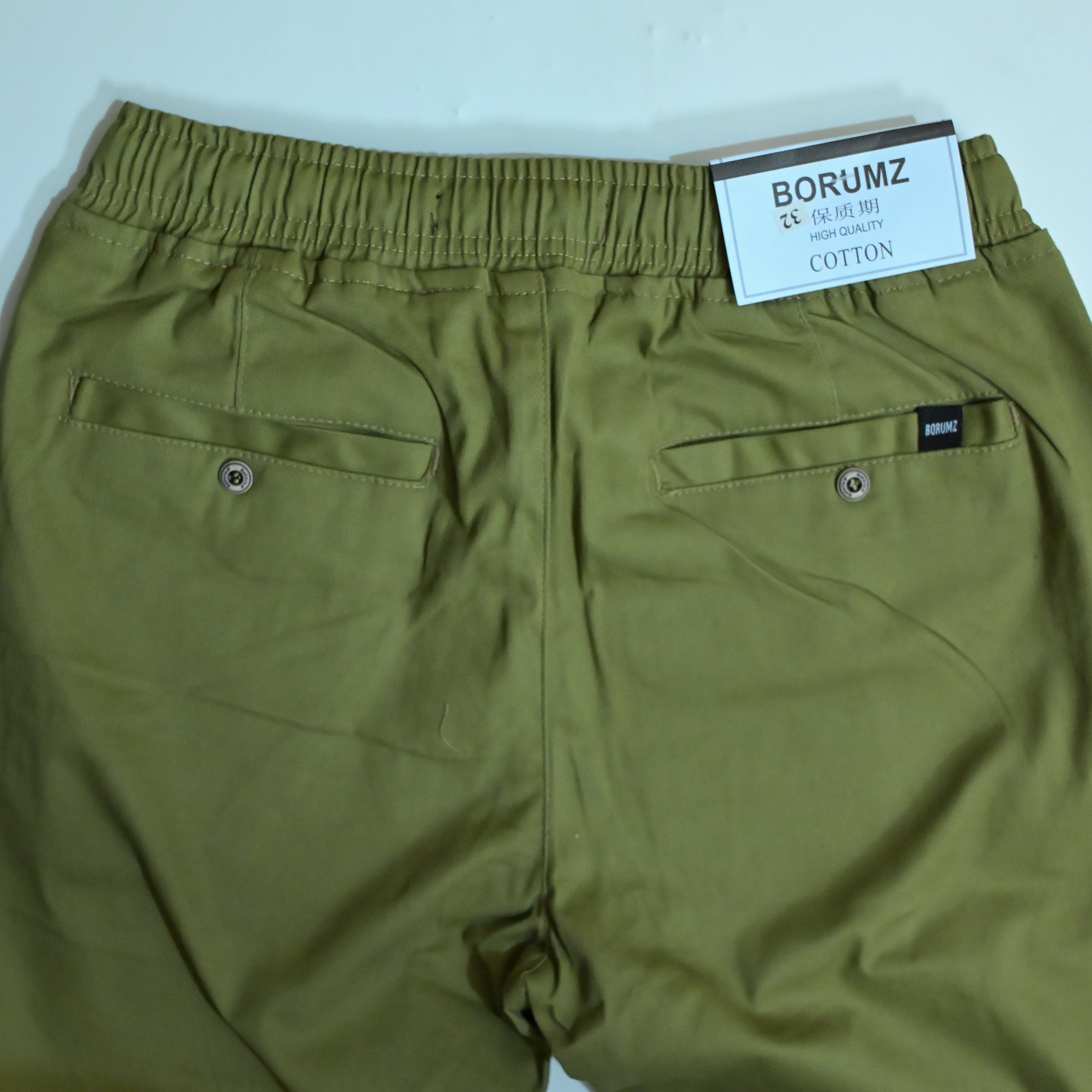 Olive Green Drawstring Cotton Trousers | Relaxed Fit Casual Pants | Semi-Baggy