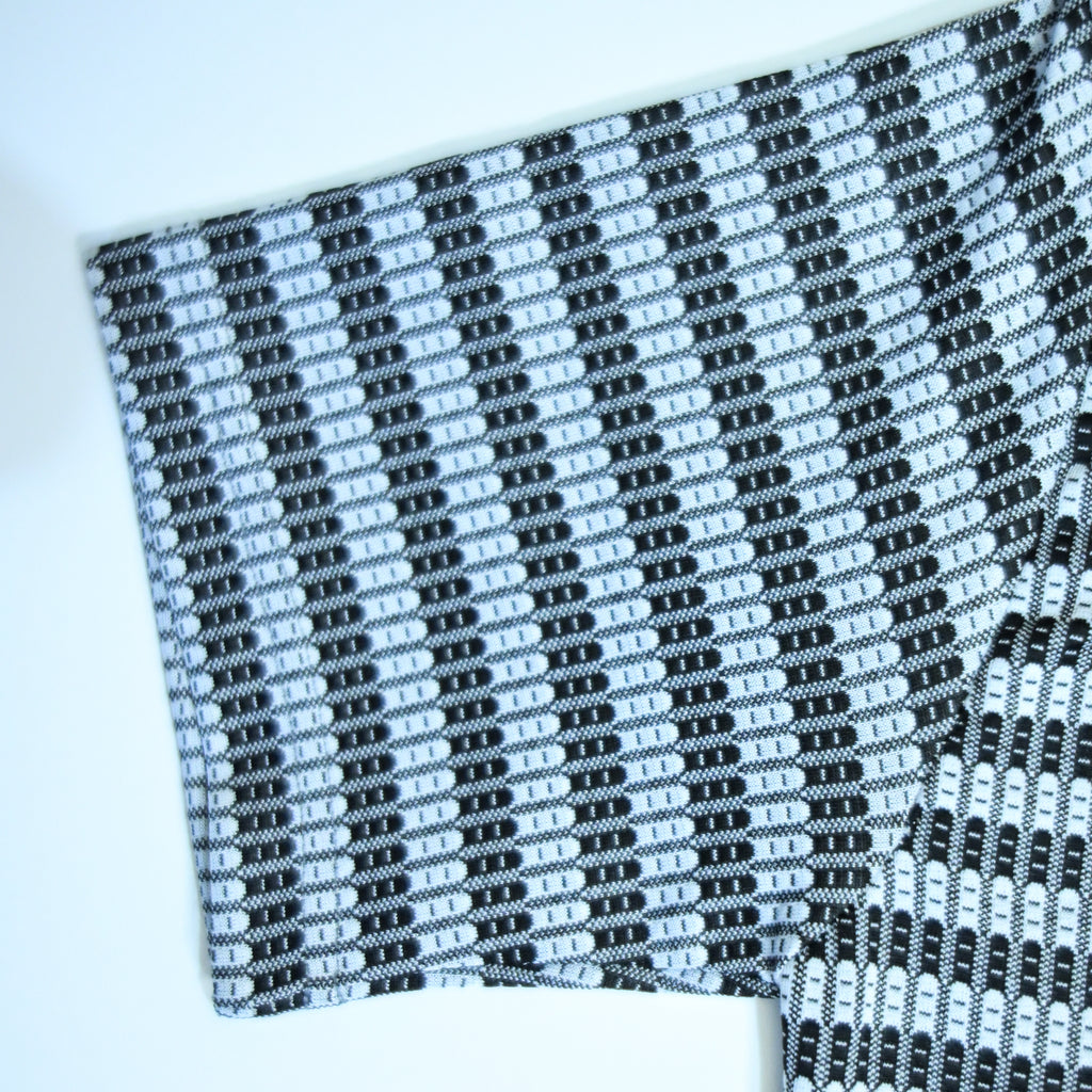 Black & White Textured Knit Camp Collar Shirt | Boxy fit