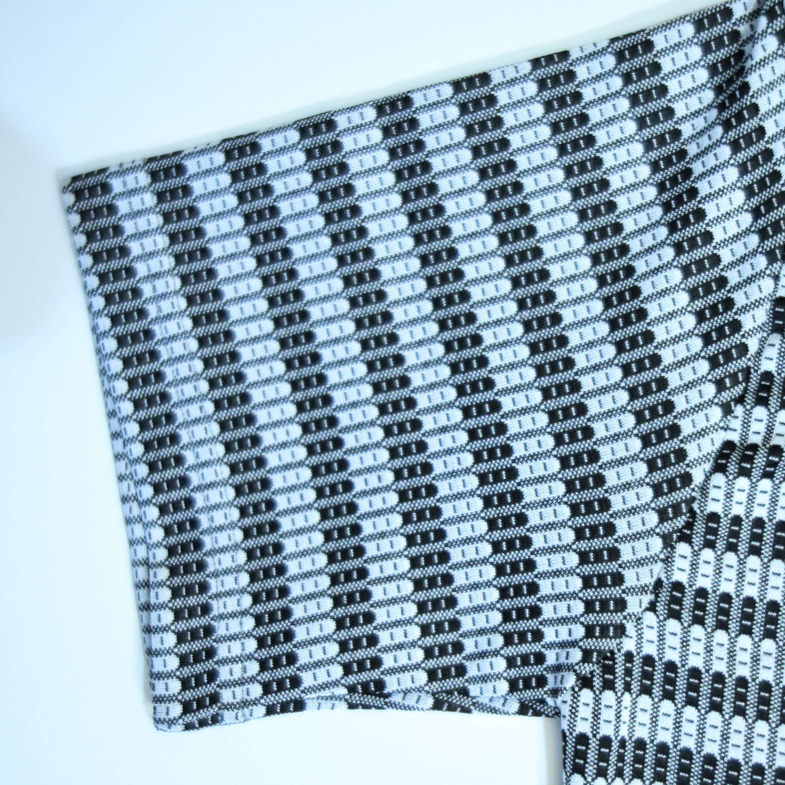 Black & White Textured Knit Camp Collar Shirt | Boxy fit
