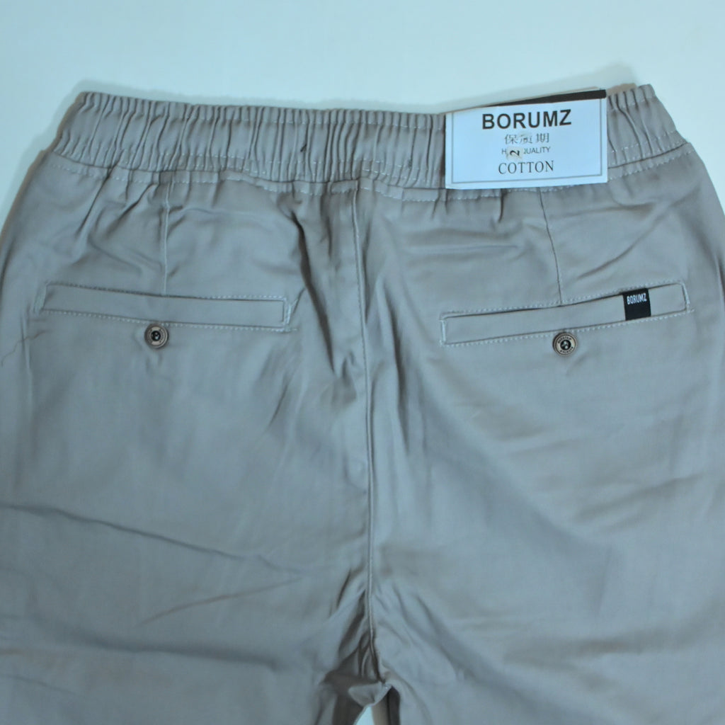 Light Stone Drawstring Cotton Trousers | Relaxed Fit Casual Pants | Semi-Baggy