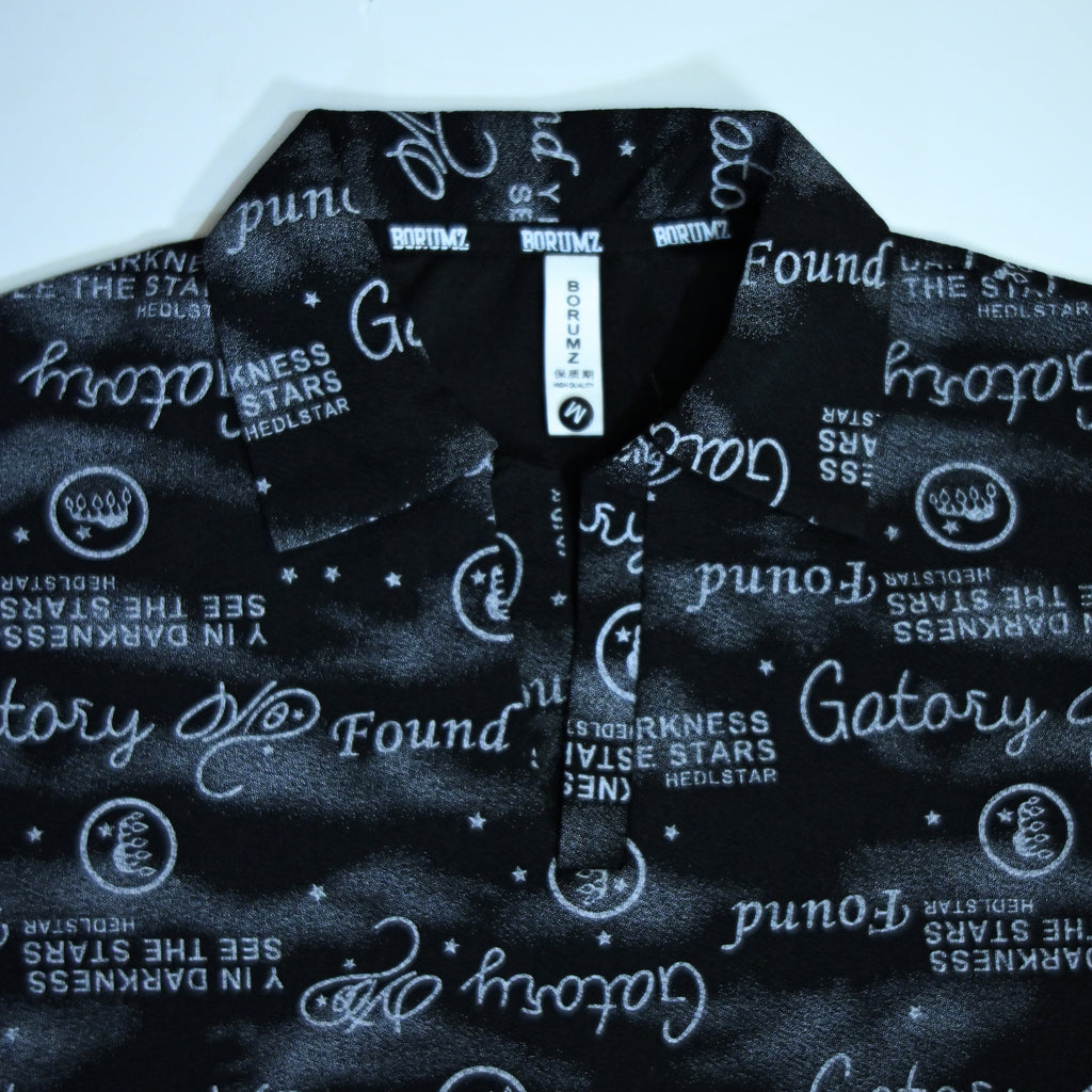 Black Typography Print Polo Shirt | Graphic Polo
