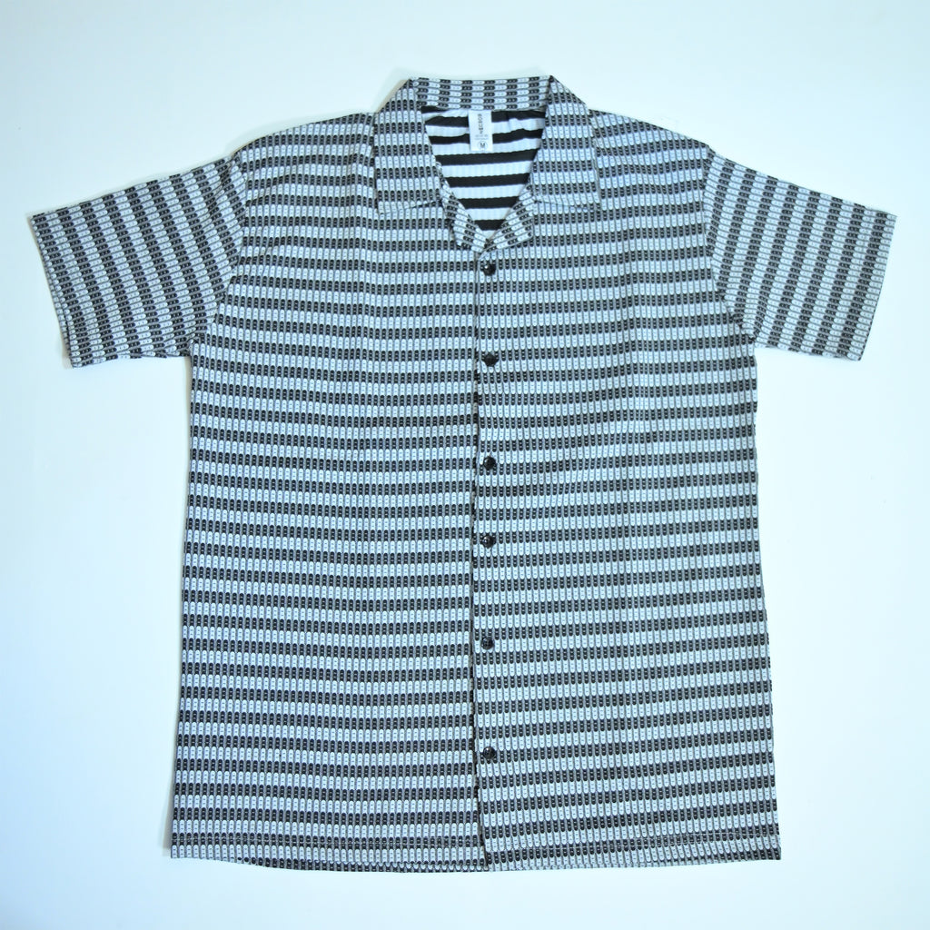 Black & White Textured Knit Camp Collar Shirt | Boxy fit