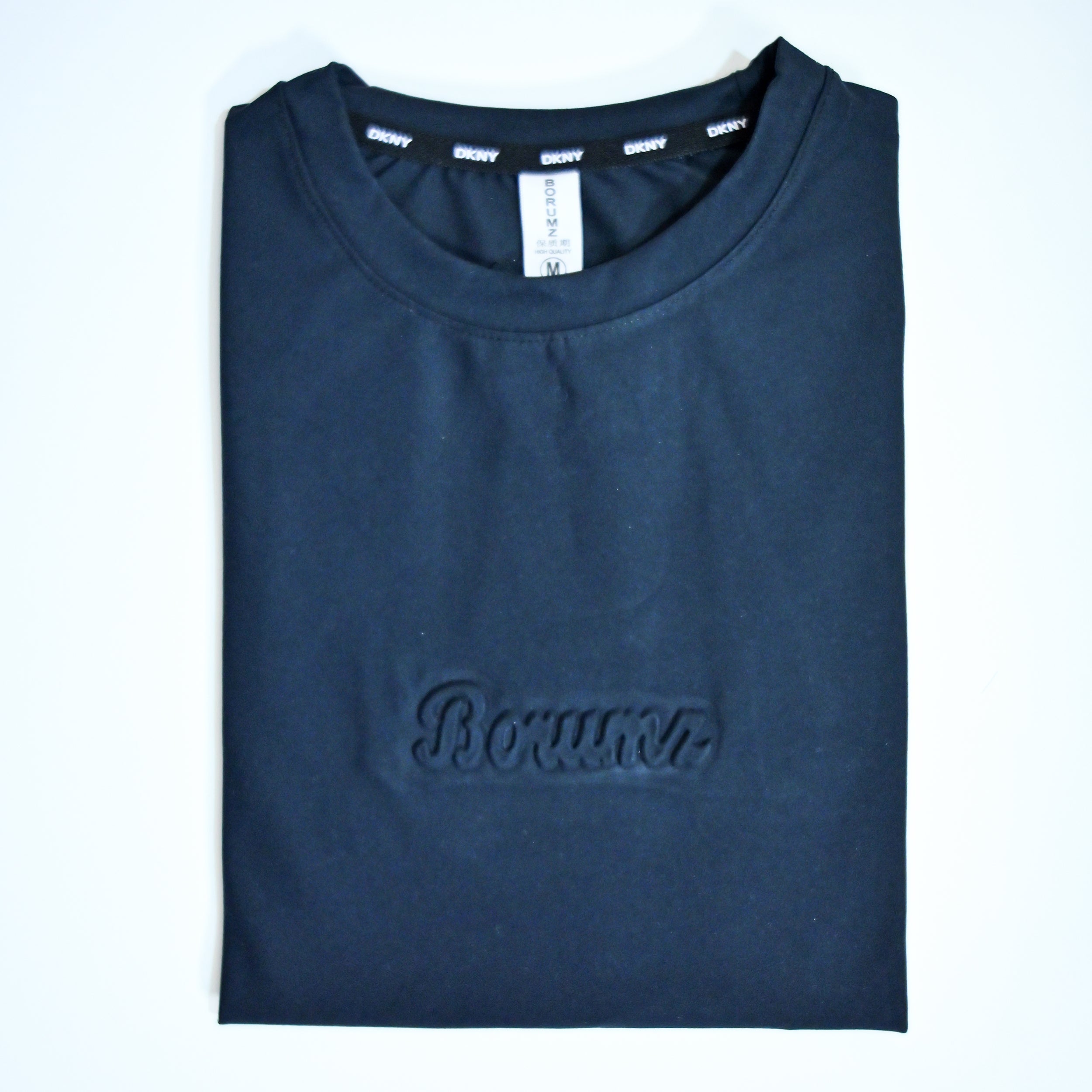 Unisex Embossed Logo Crew Neck T-Shirt - Dark Navy