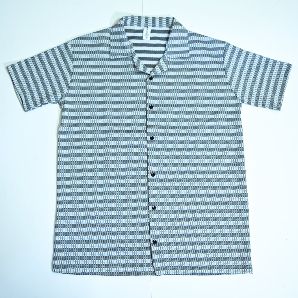 Black & Grey Textured Knit Camp Collar Shirt | Boxy fit