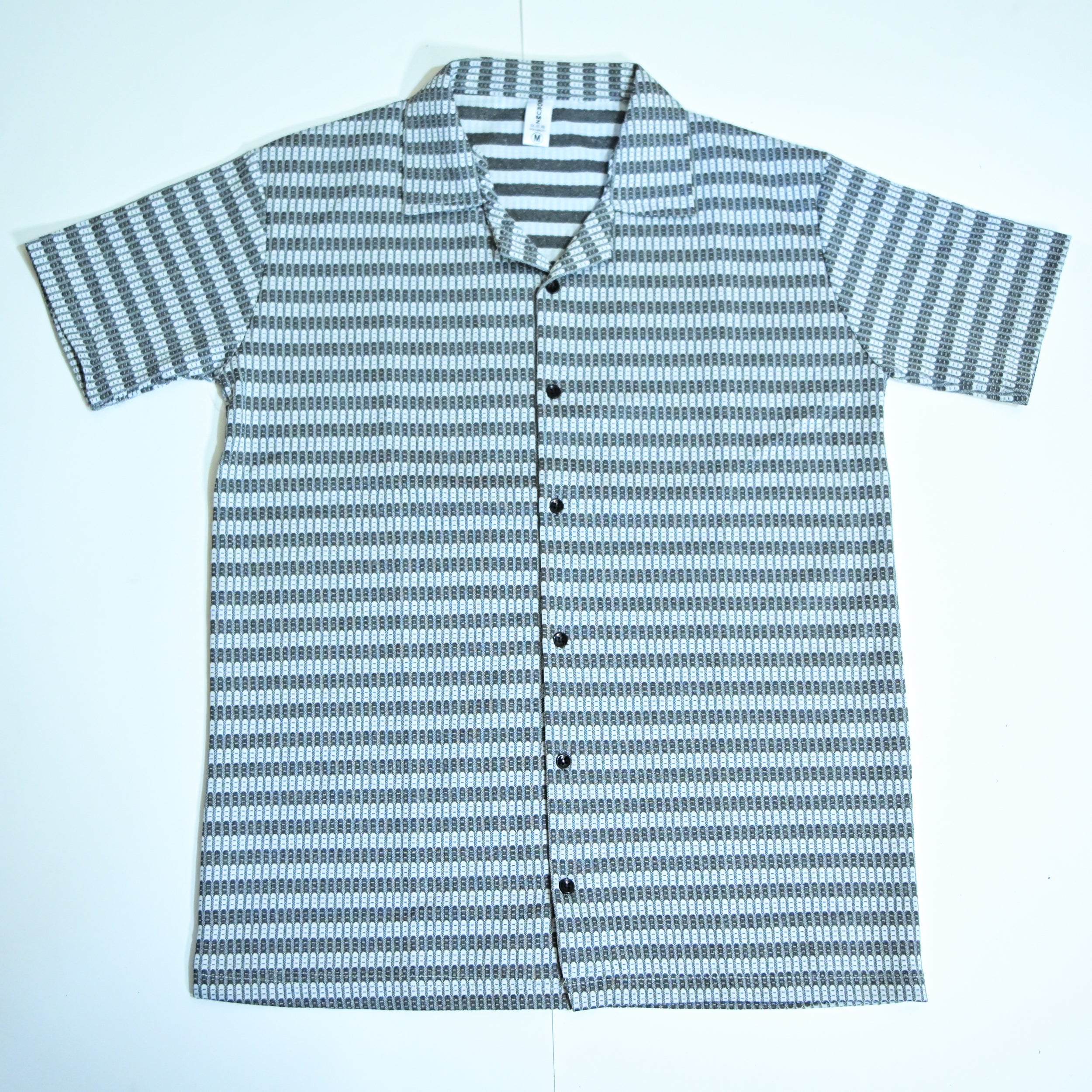 Black & Grey Textured Knit Camp Collar Shirt | Boxy fit